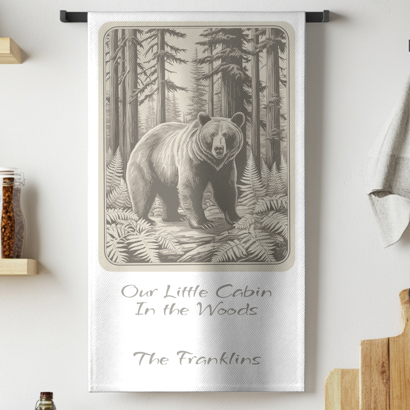 Rustic Bear Tea Towel for Cabin or Lodge