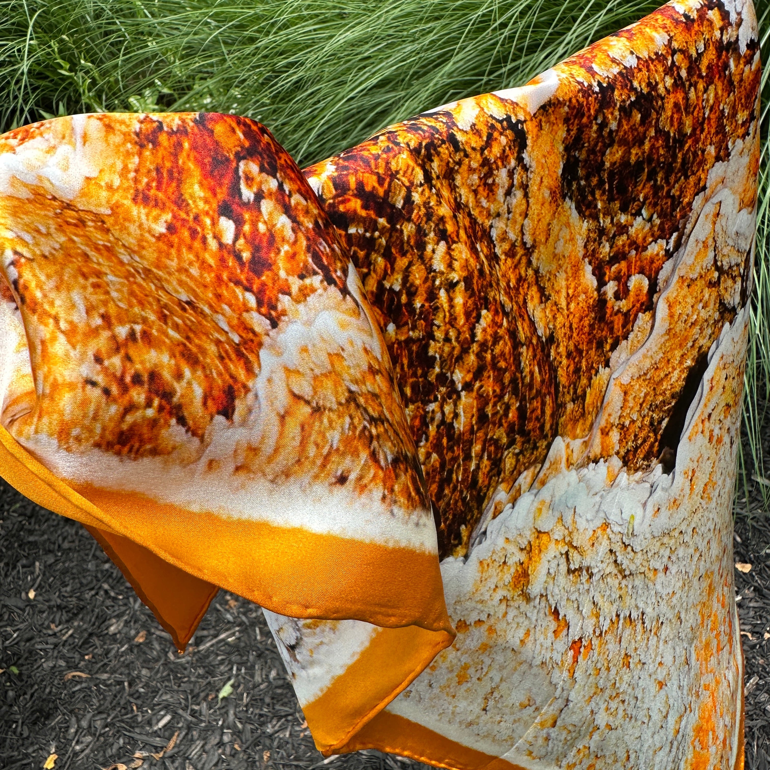 Tangerine orange and Rust-colored silk scarf by Bridger Leather