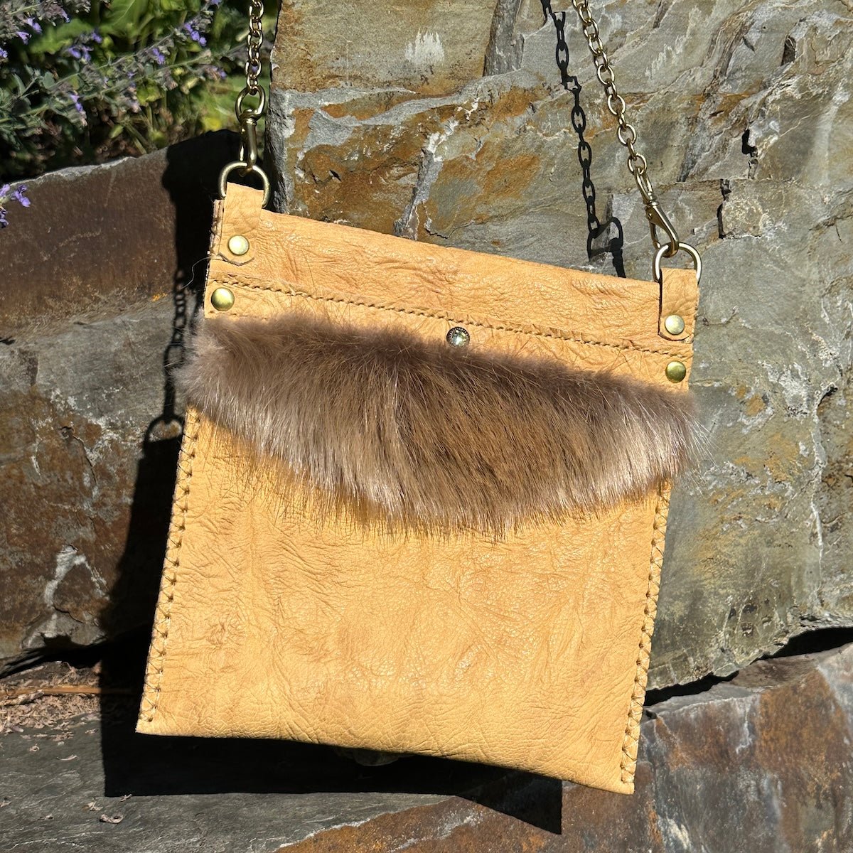 Ana Bag — Bull Shoulder Leather with Beaver Fur & Swarovski Crystal - Evening Bag - Bridger Leather
