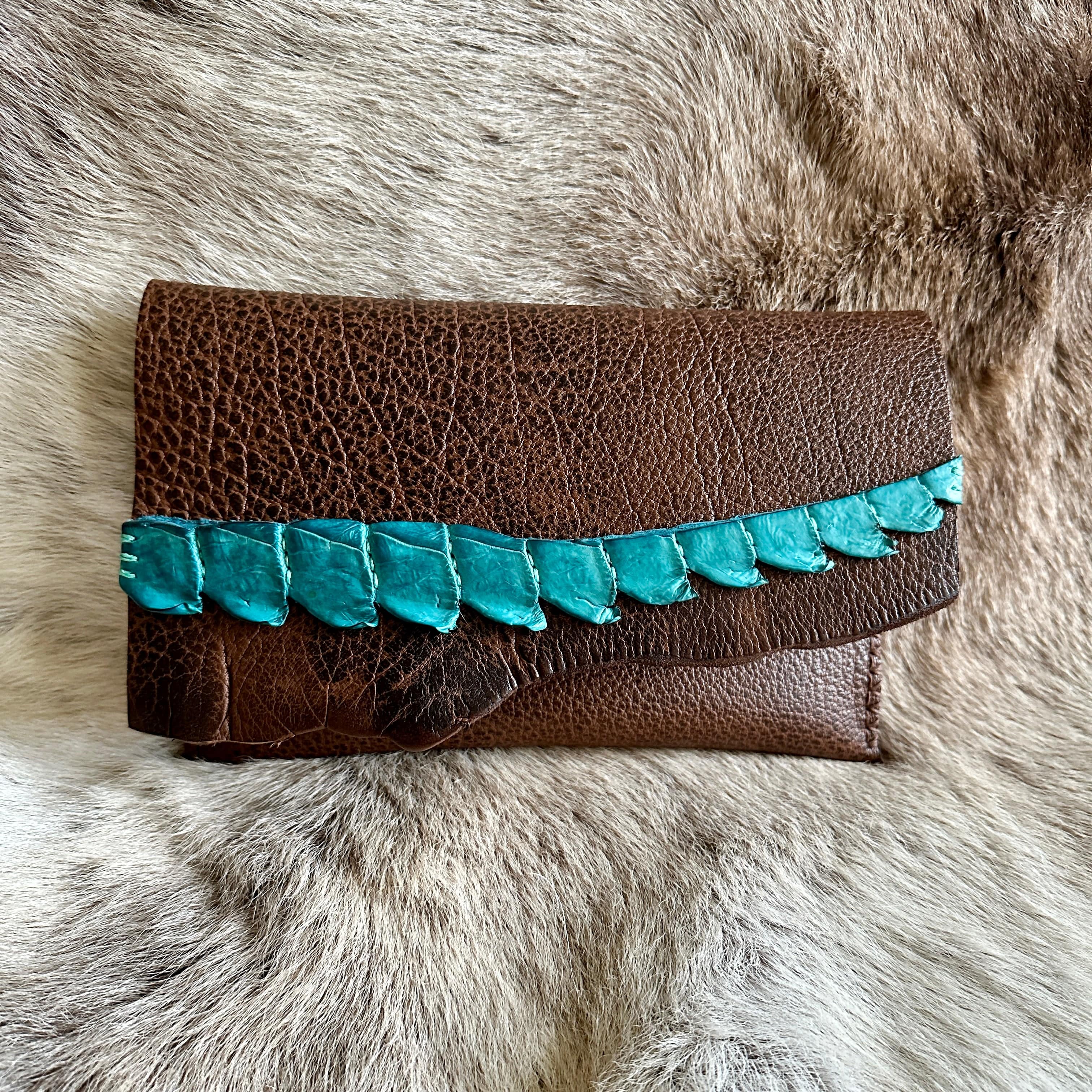 Water Buffalo Leather Clutch with Crocodile Trim | Bridger Leather Clutch