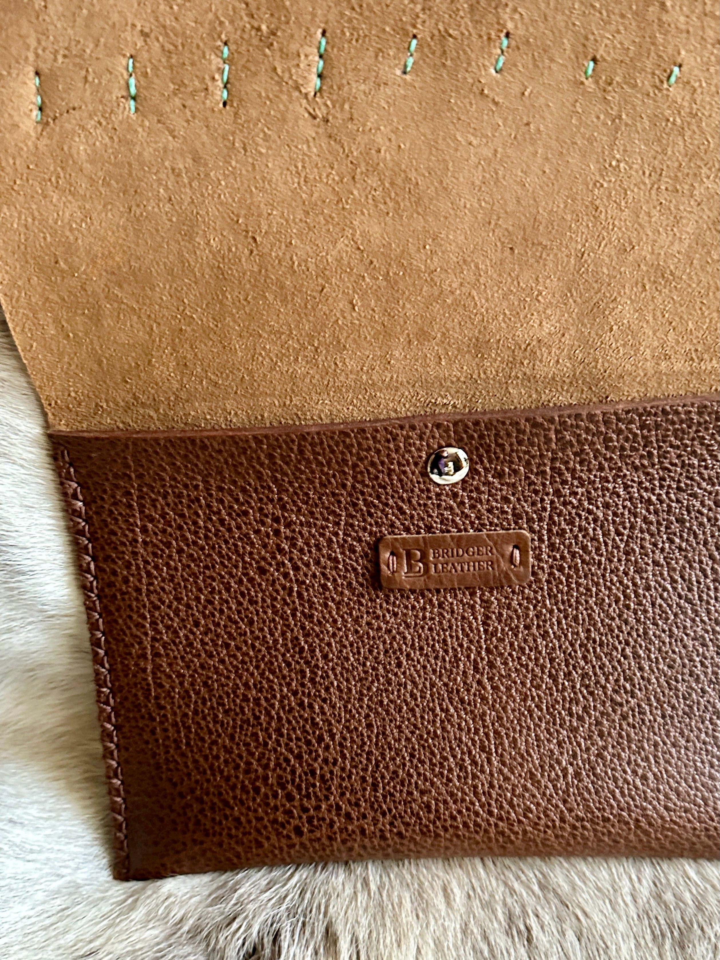 Water Buffalo Leather Clutch flap View | Bridger Leather Clutch