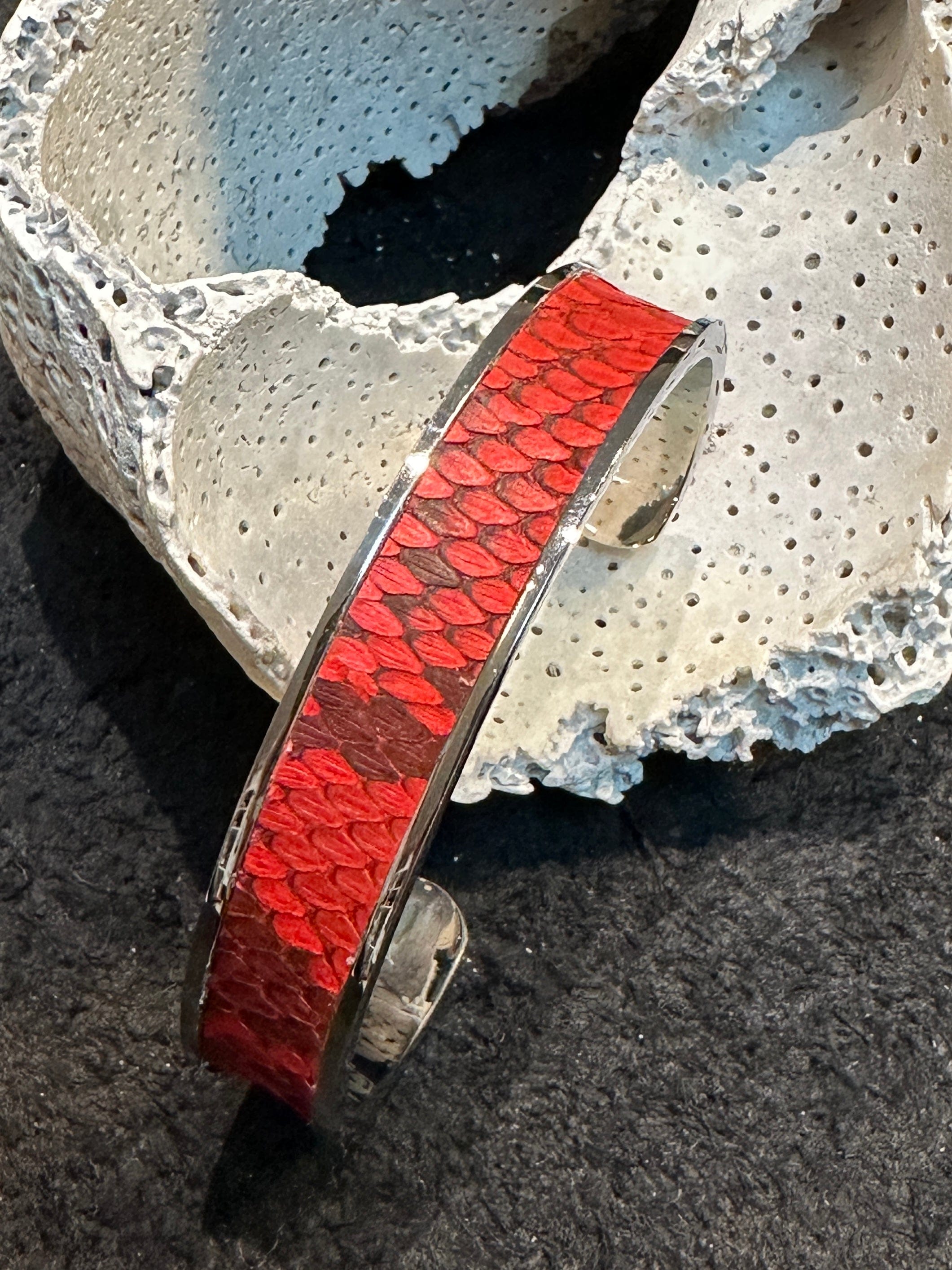 Bridger Leather Cuff Bracelet Red Python Cuff Bracelets - Stainless Steel with Leather or Hair Hide