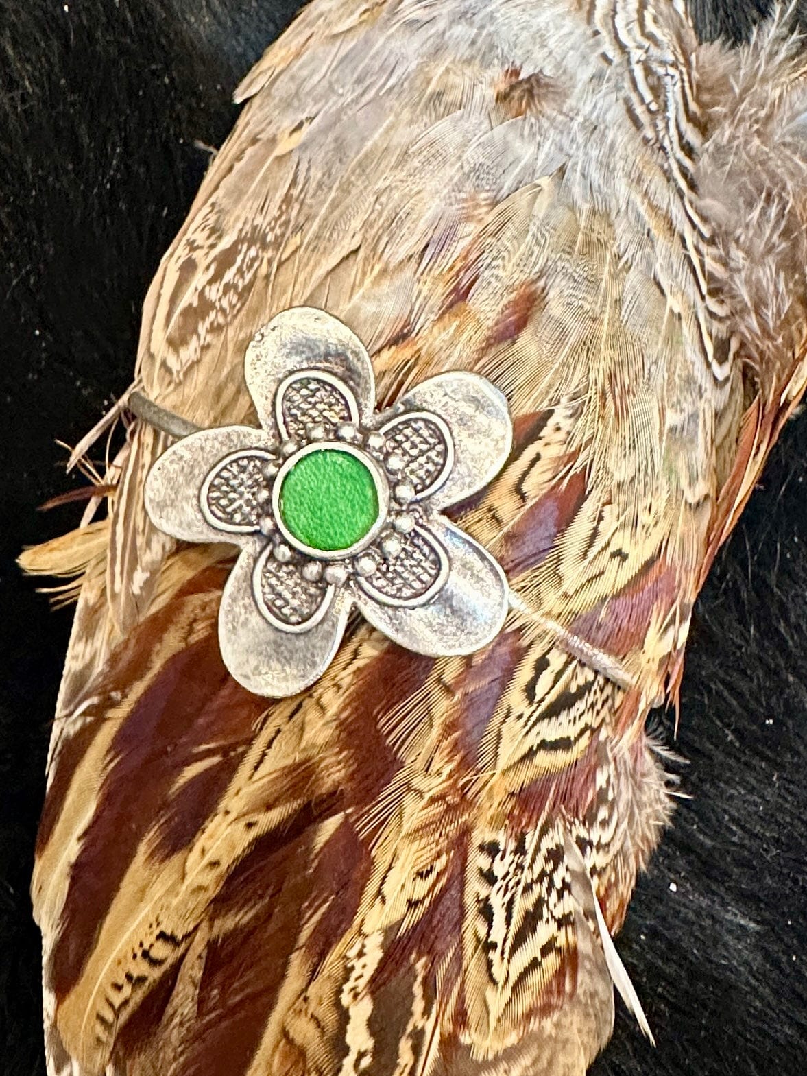 Bridger Leather Cuff Bracelet Green Flower Bracelet