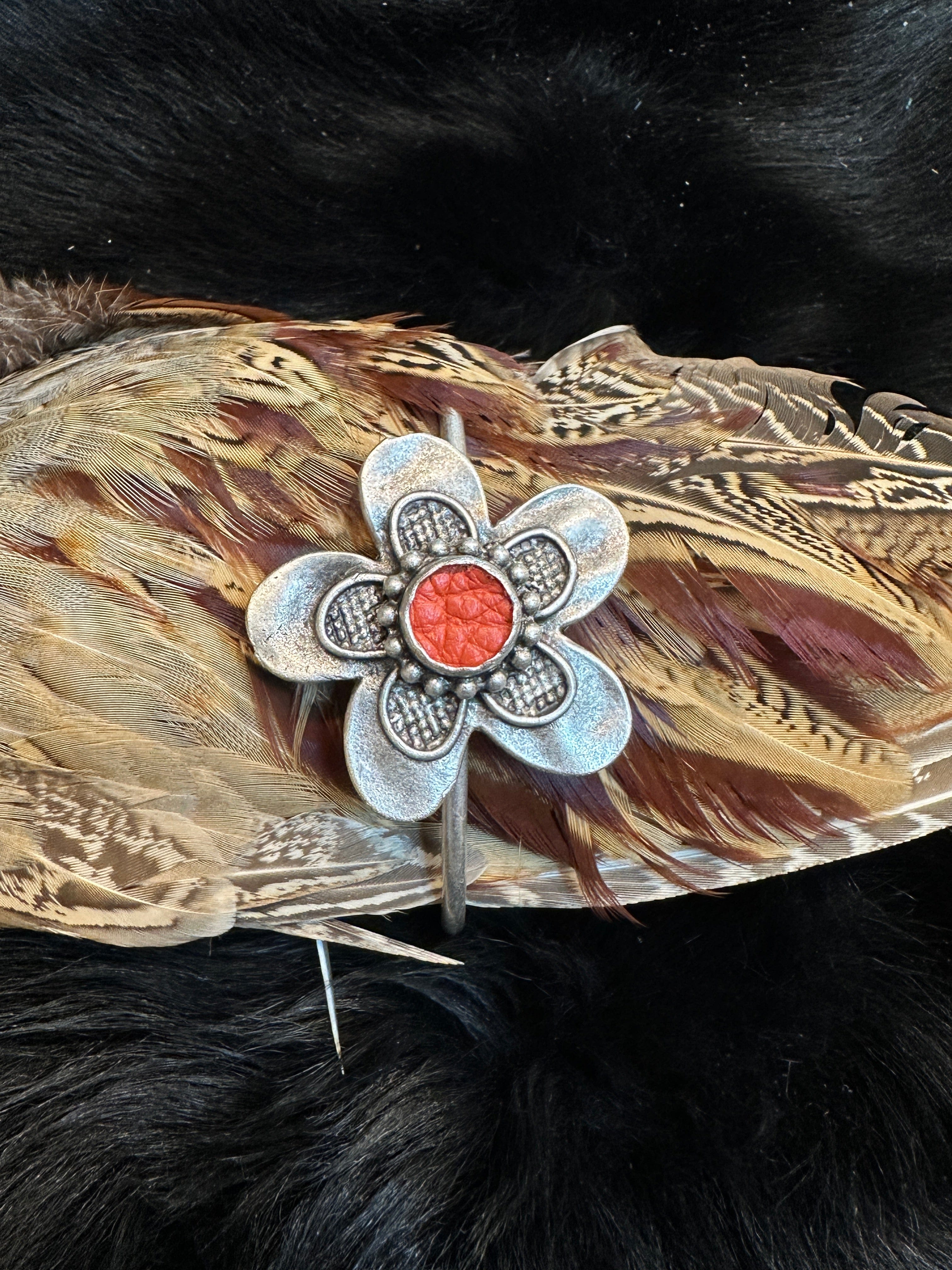 Bridger Leather Cuff Bracelet Red Flower Bracelet