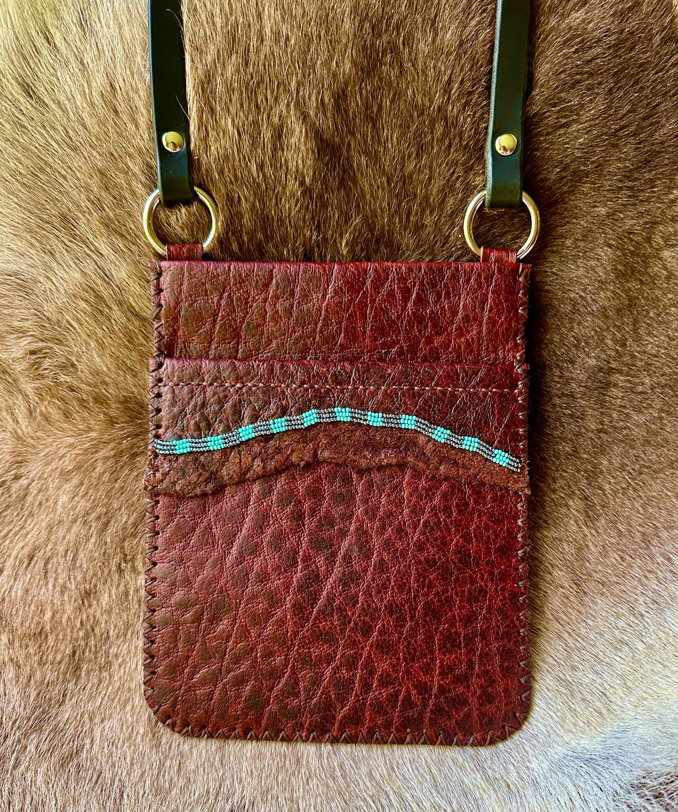 Bridger Leather Crossbody Bag Hand Beaded Bison Crossbody