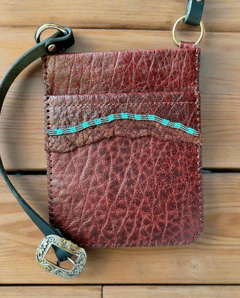 Bridger Leather Crossbody Bag Hand Beaded Bison Crossbody
