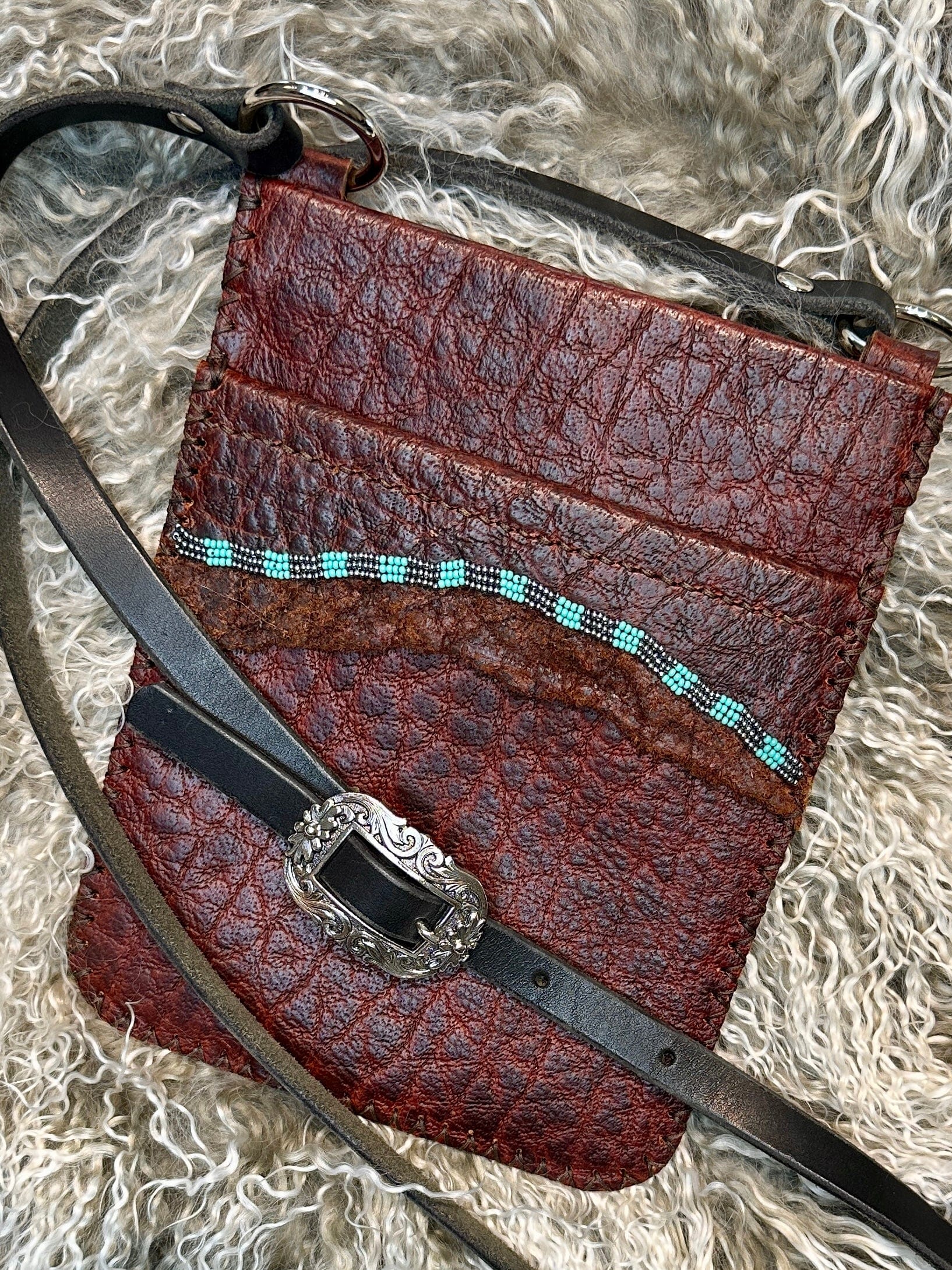 Bridger Leather Crossbody Bag Hand Beaded Bison Crossbody