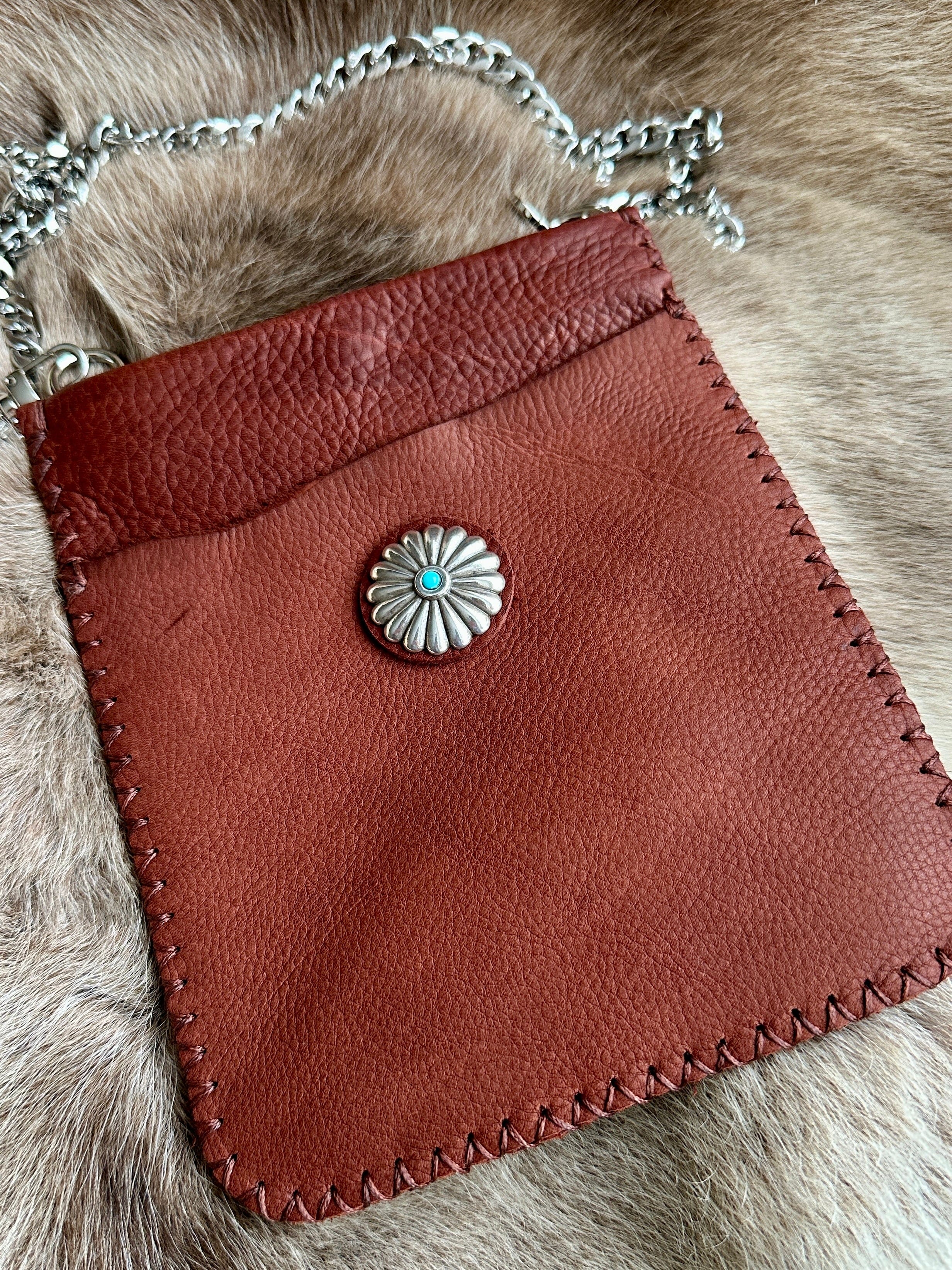 Bridger Leather Crossbody Bag Brown Cow with Concho Last Call Sale: Cathay Mini