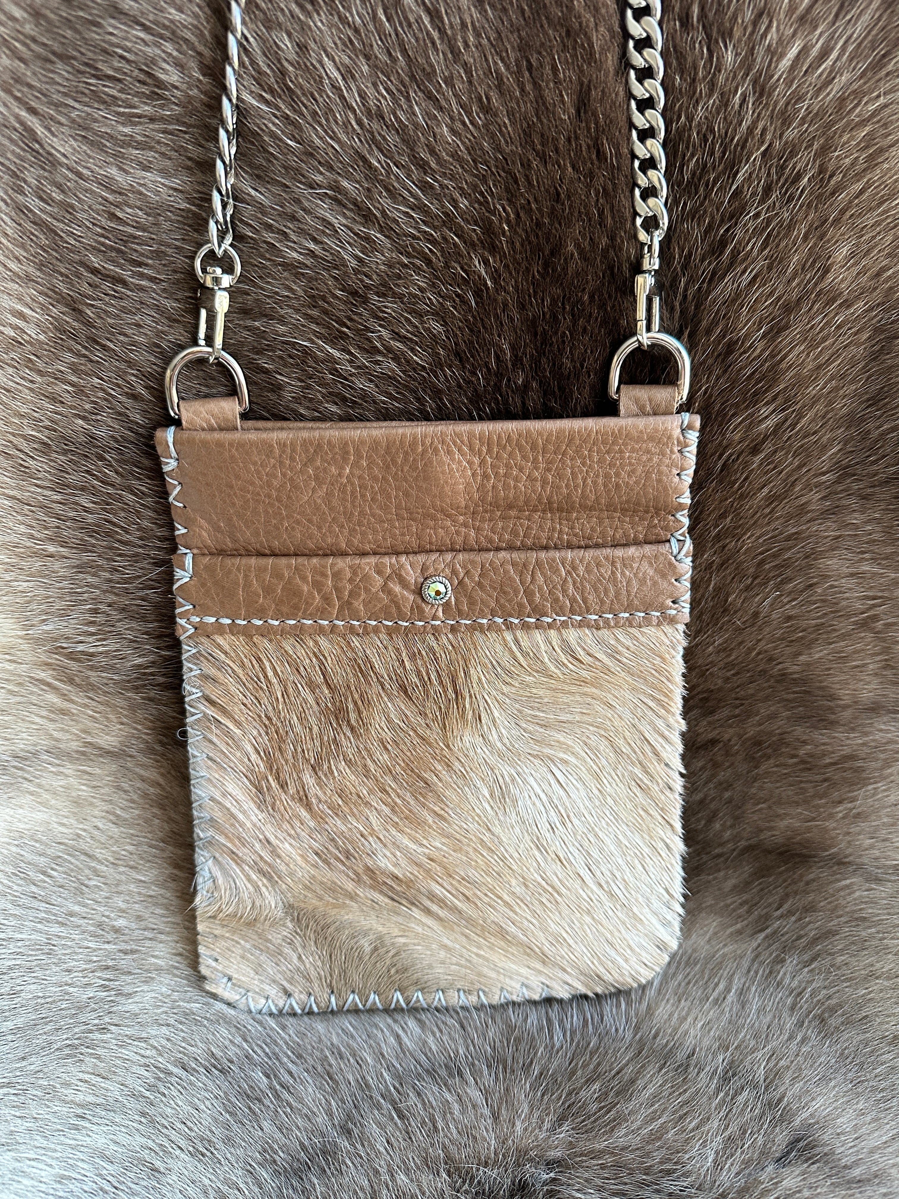 Bridger Leather Crossbody Bag Tan with Hair Hide Last Call Sale: Cathay Mini