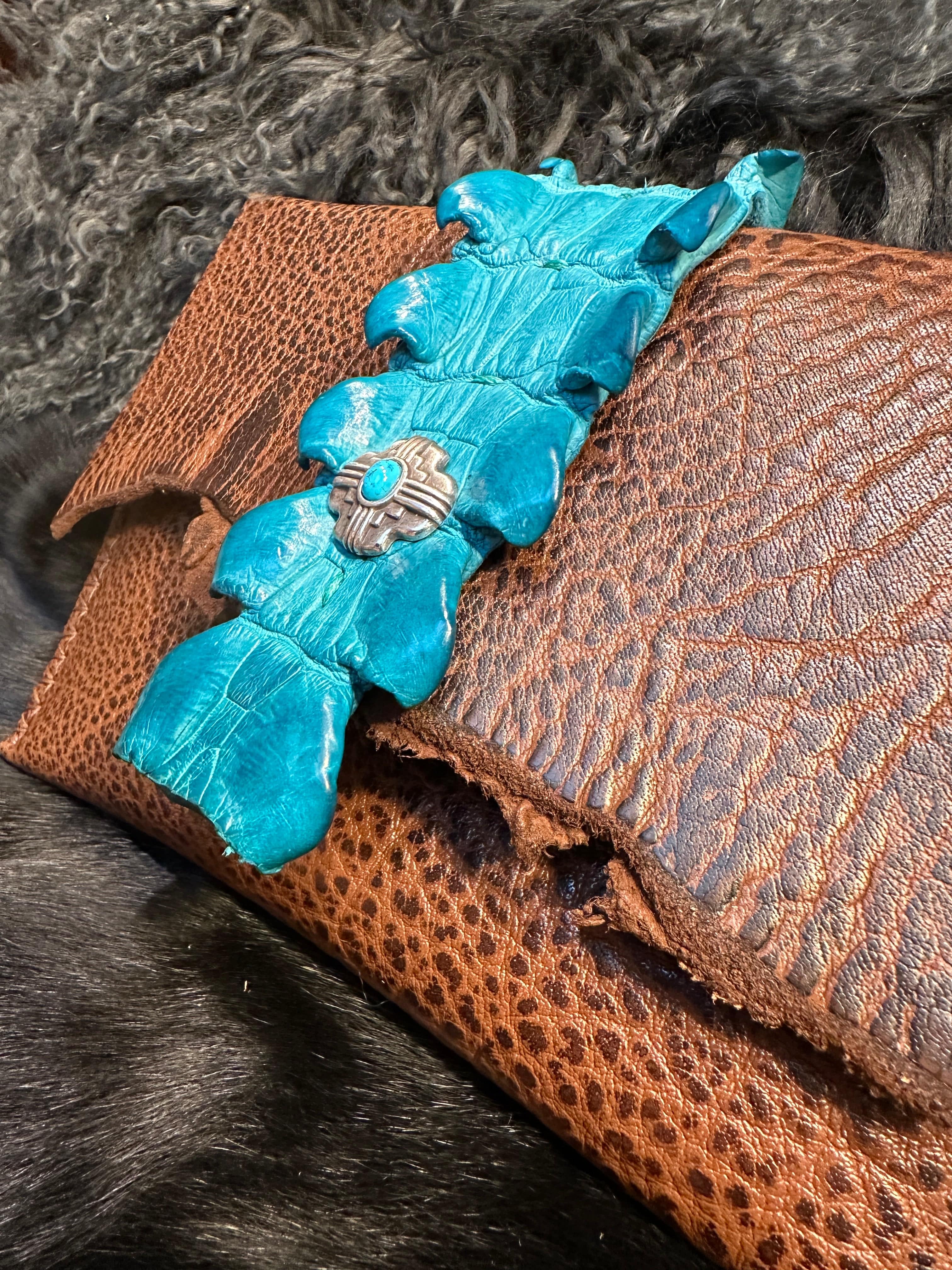 Water Buffalo Leather Clutch with Crocodile Trim and Silver Finish Concho | Bridger Leather Clutch My Pure Sugar Clutch
