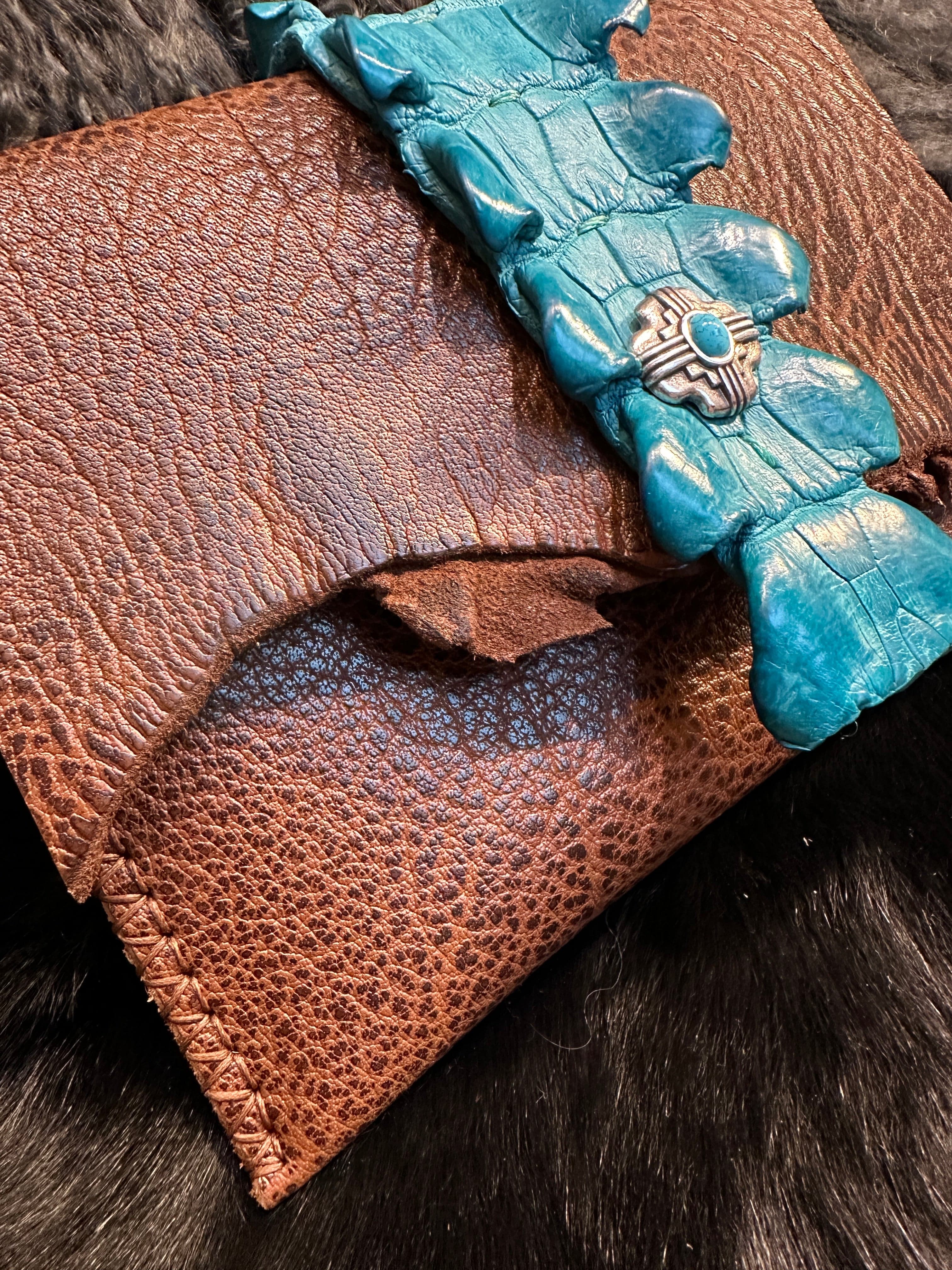 Water Buffalo Leather Clutch with Crocodile Trim | Bridger Leather Clutch My Pure Sugar Clutch