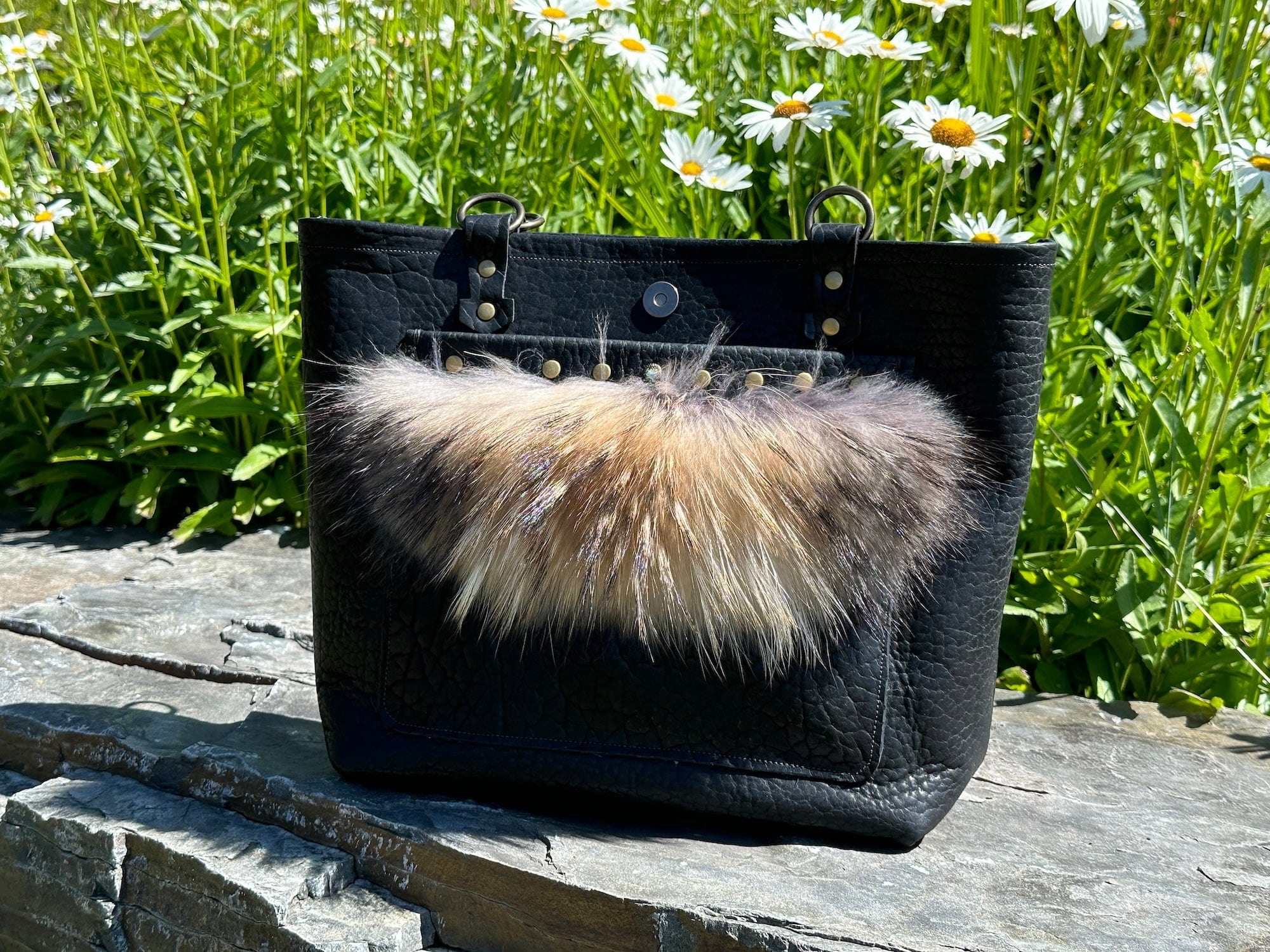 Bridger Leather Tote Raccoon Trimmed Tote