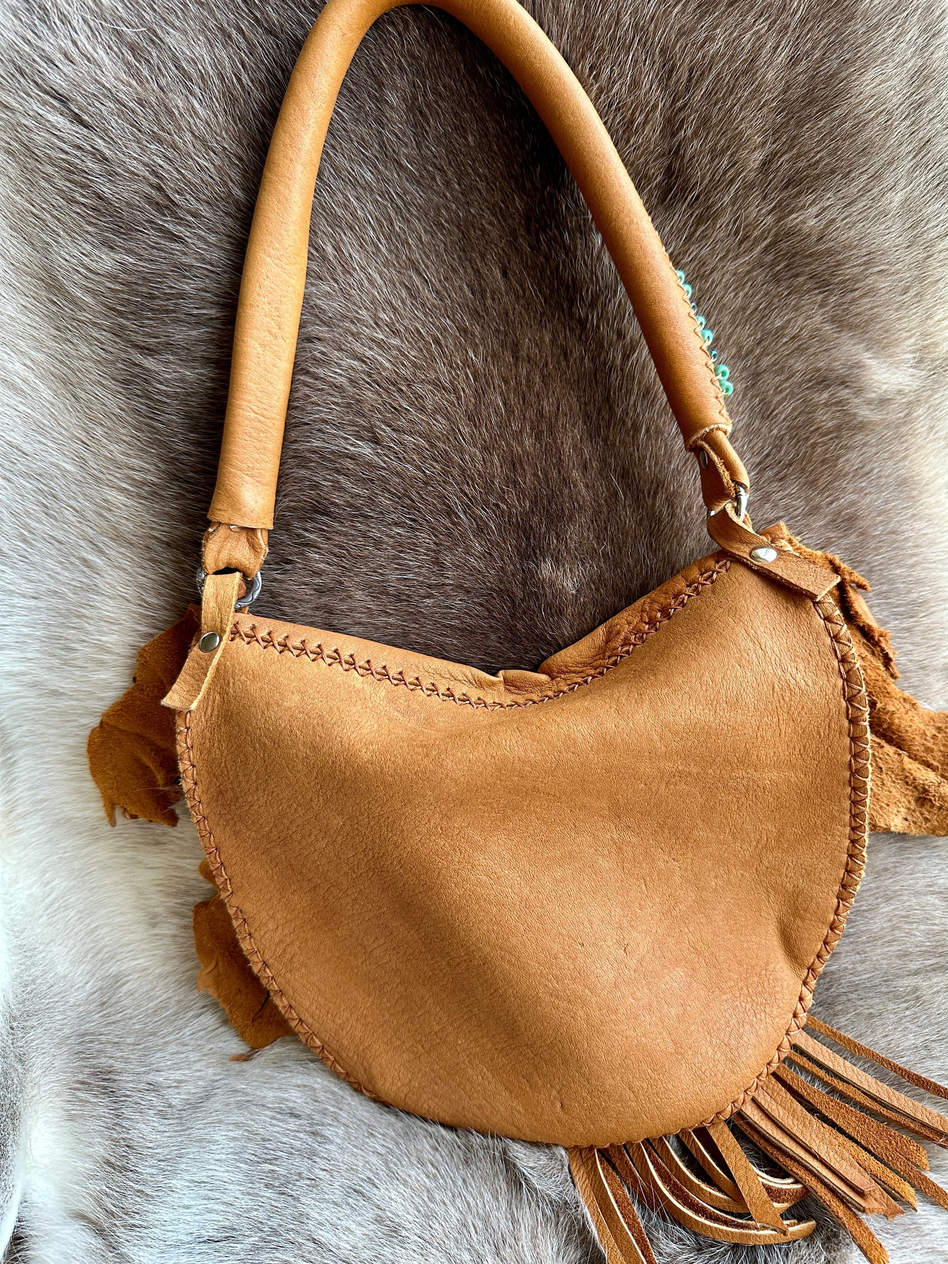 Bridger Leather Shoulder Bag Sacajawea Bag with Turquoise