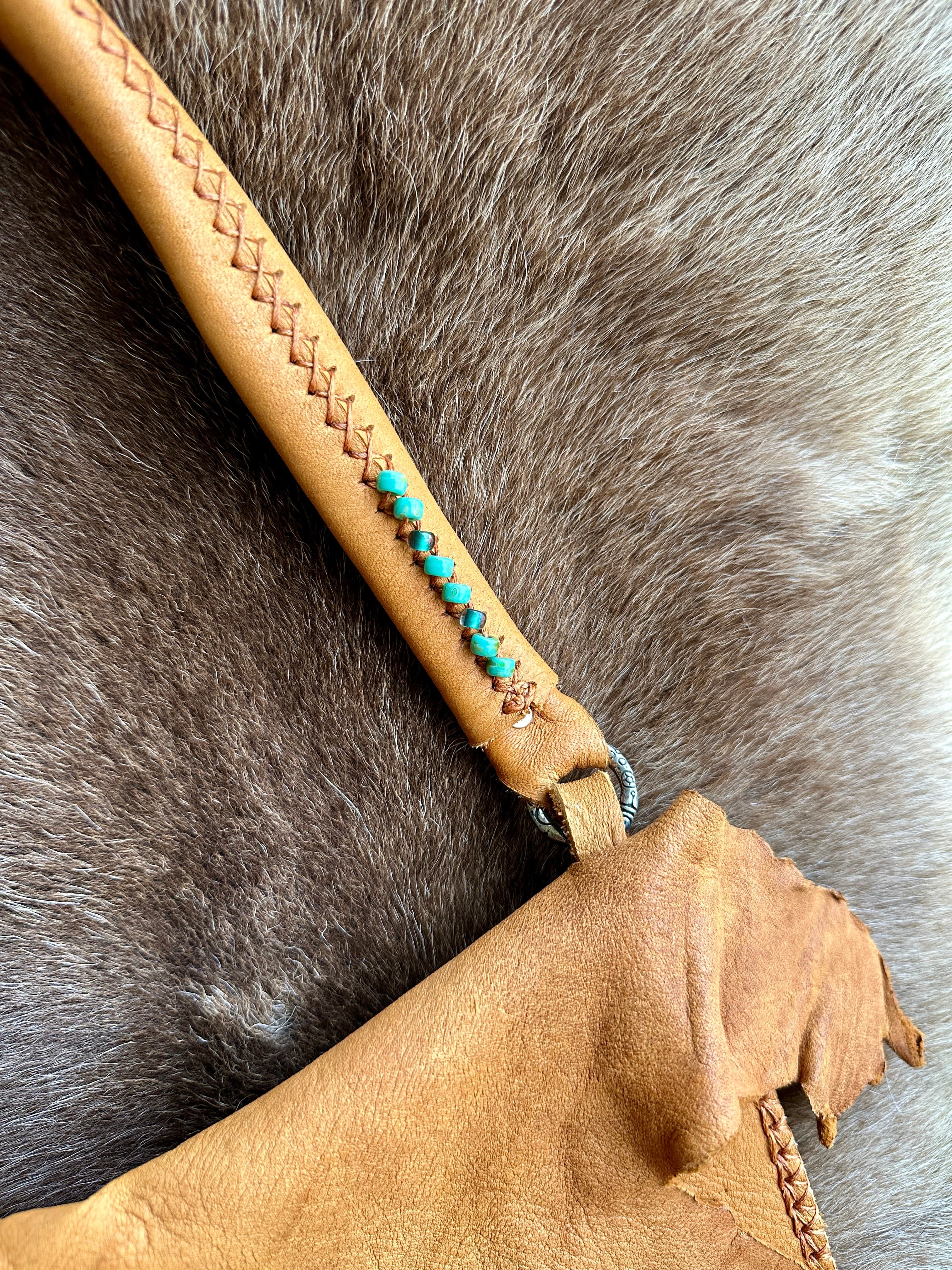 Bridger Leather Shoulder Bag Sacajawea Bag with Turquoise