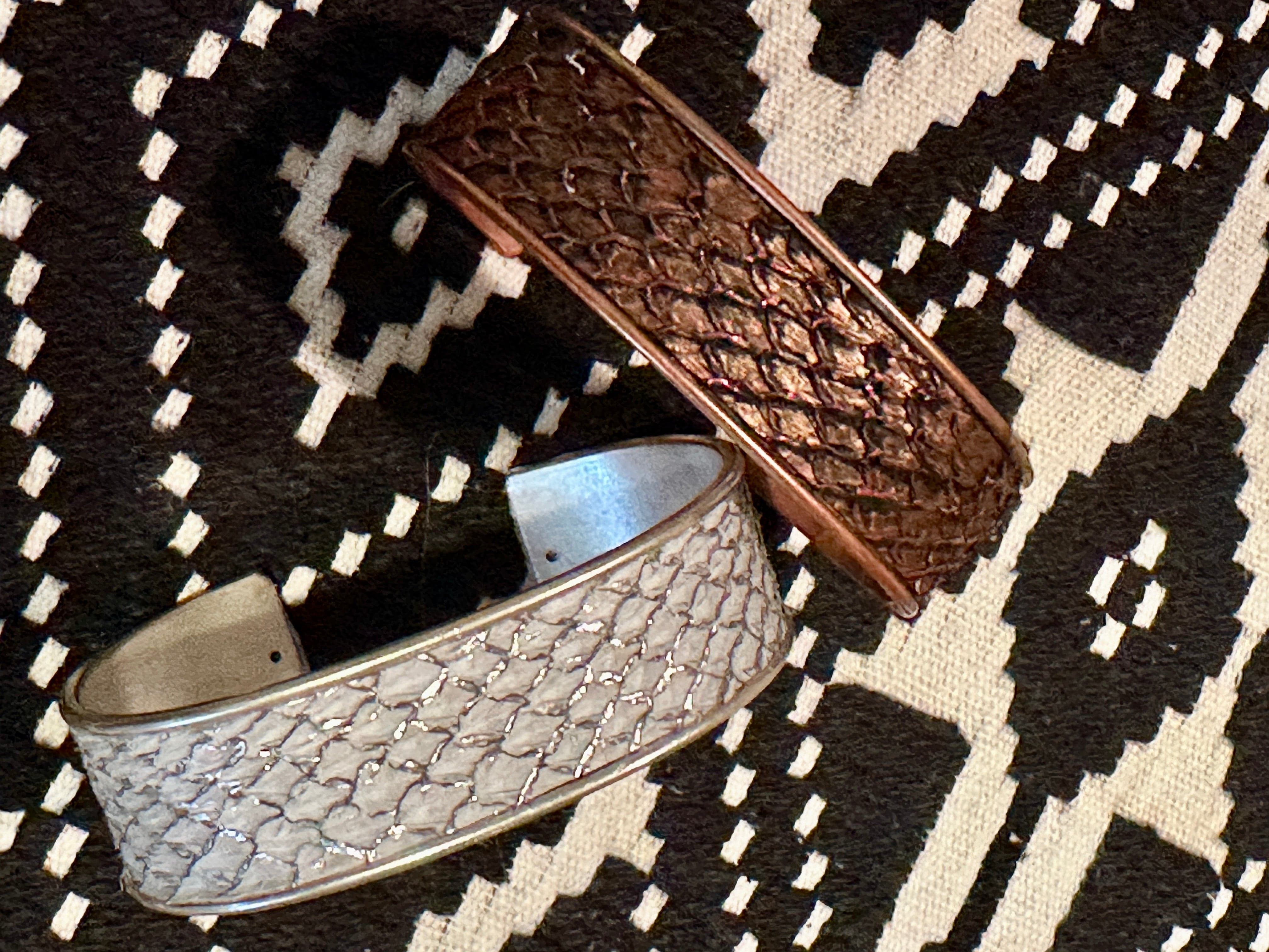 Bridger Leather Cuff Bracelet Silver tone with Black & Red Salmon Leather / Silver tone with White & Metallic Silver Salmon Leather Salmon Leather Cuff Bracelets - Assorted sizes & Colors