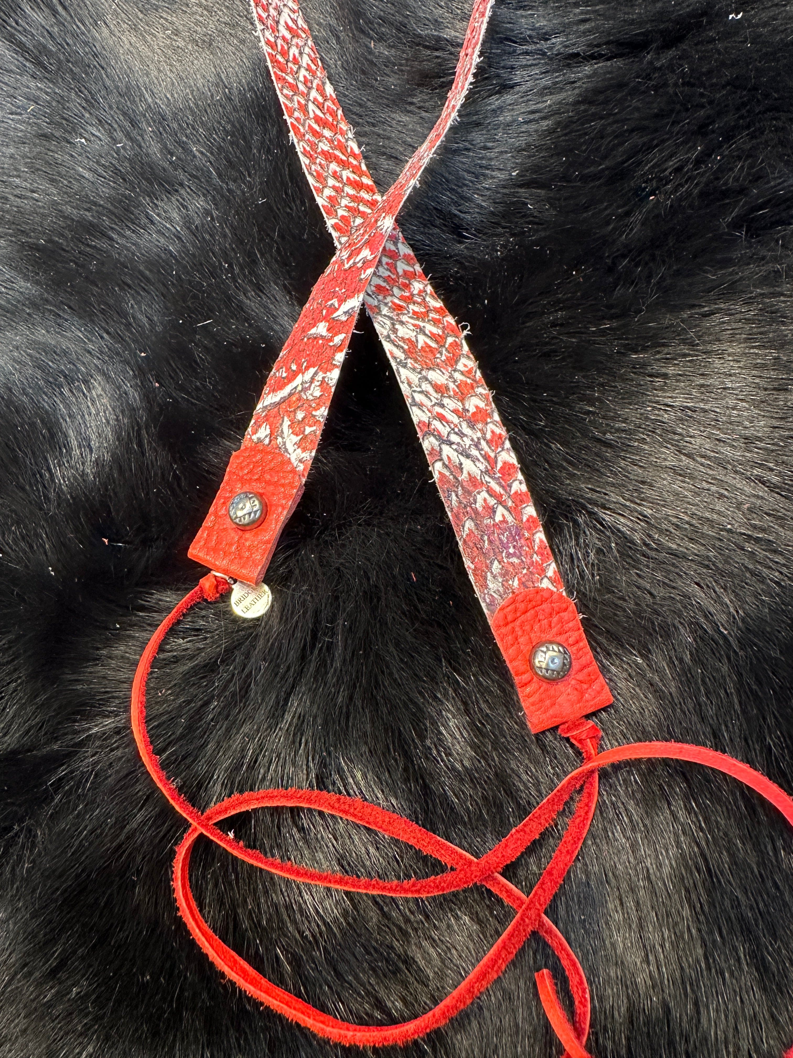 Bridger Leather Hatband Red & White with a touch of Black Salmon Leather Hatbands