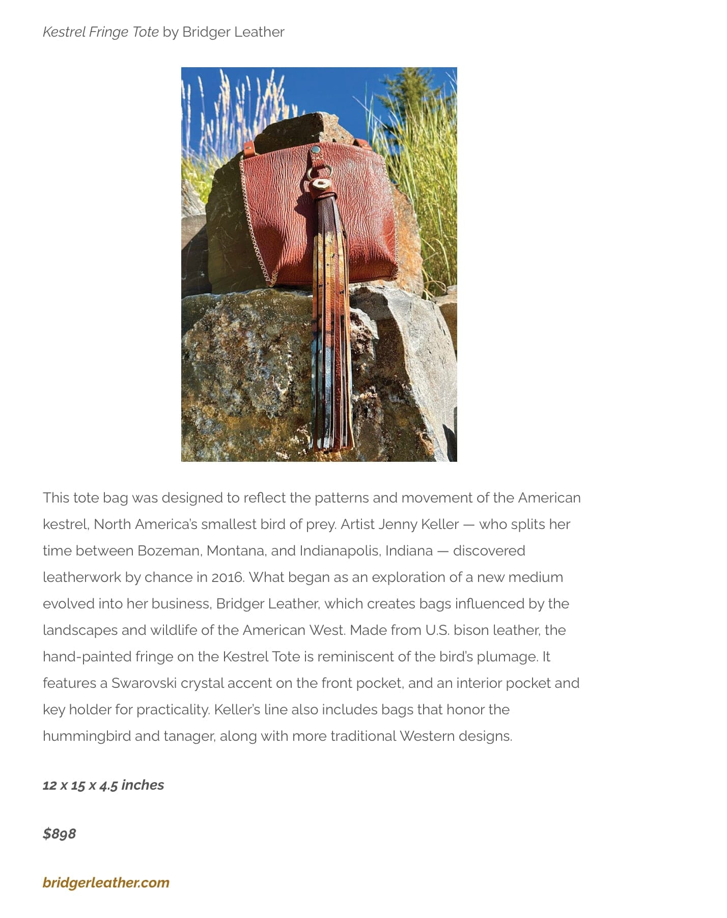 Bridger Leather Crossbody Bag Sharkskin Crossbody with American Kestrel Hand Painted Tassel