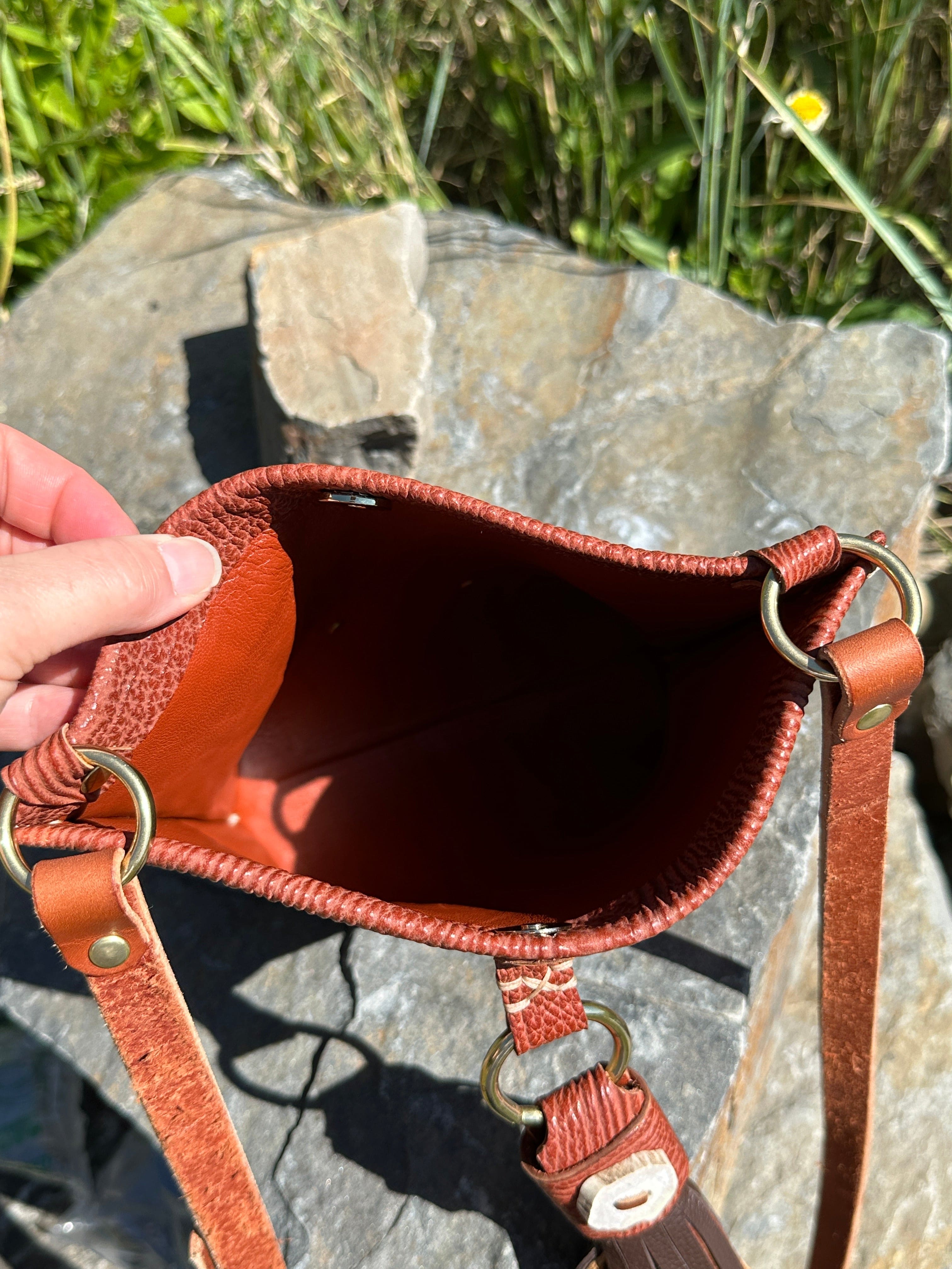 Bridger Leather Crossbody Bag Sharkskin Crossbody with Hand Painted Tassel