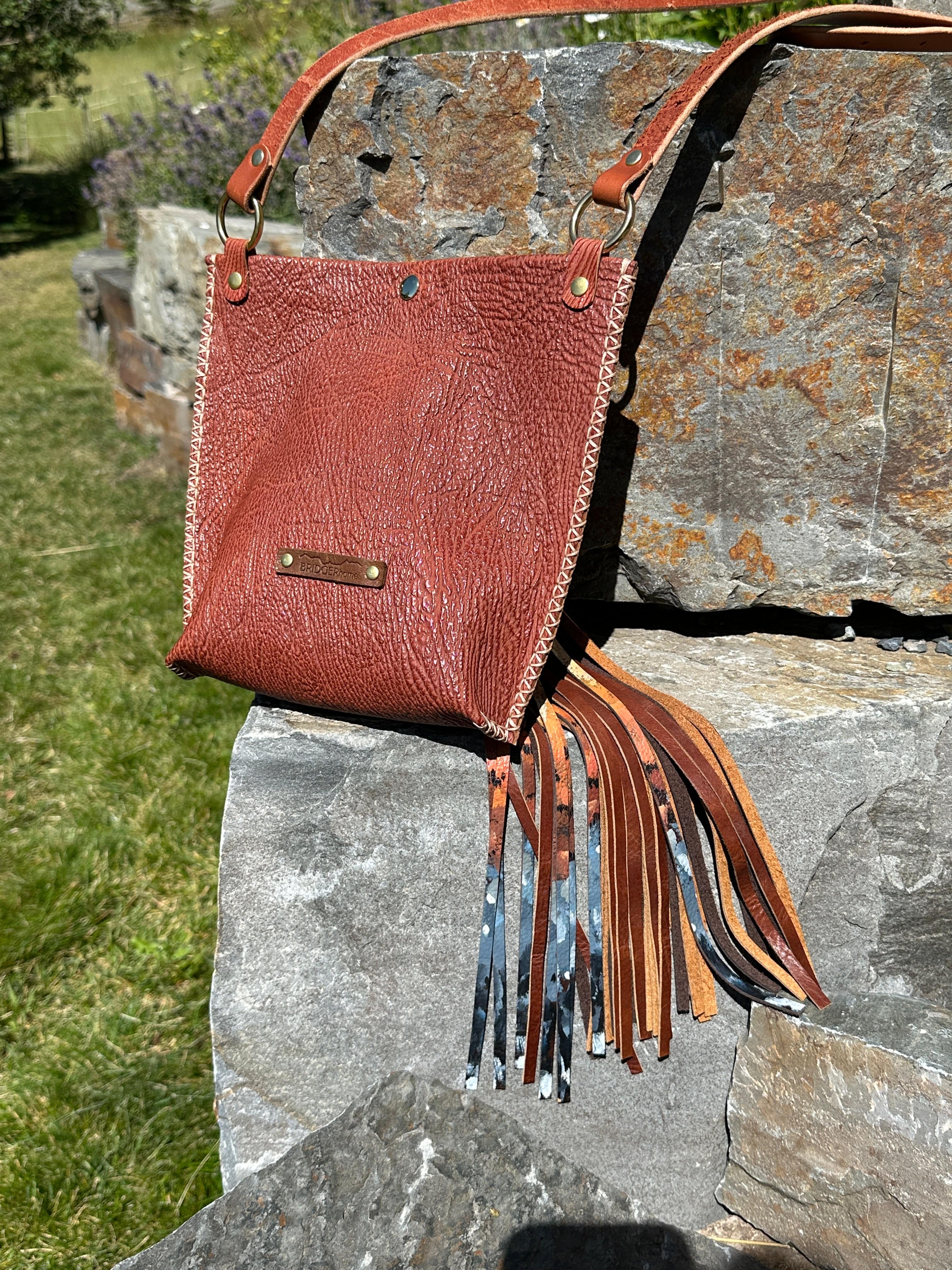Bridger Leather Crossbody Bag Sharkskin Crossbody with Hand Painted Tassel