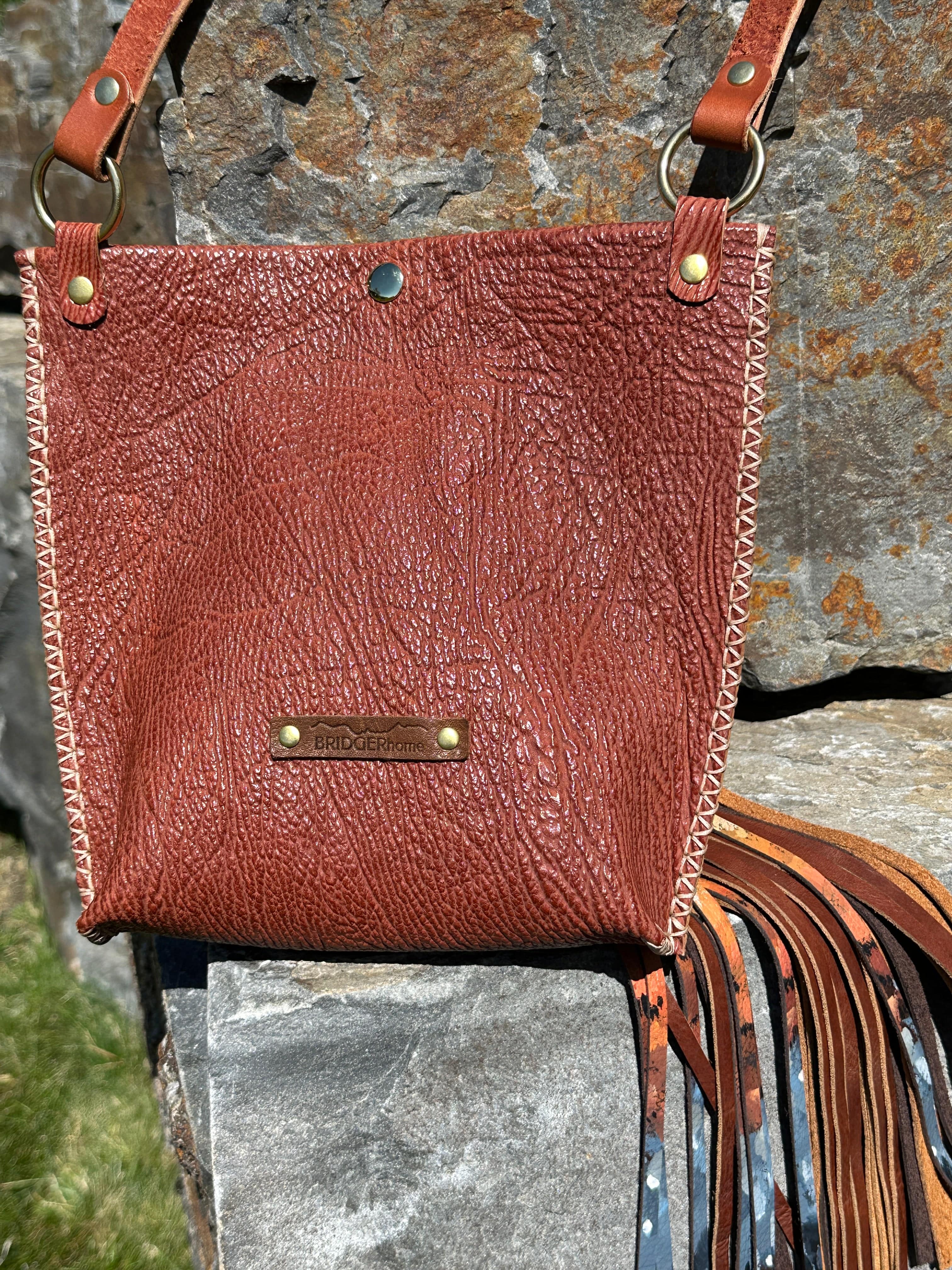 Bridger Leather Crossbody Bag Sharkskin Crossbody with Hand Painted Tassel