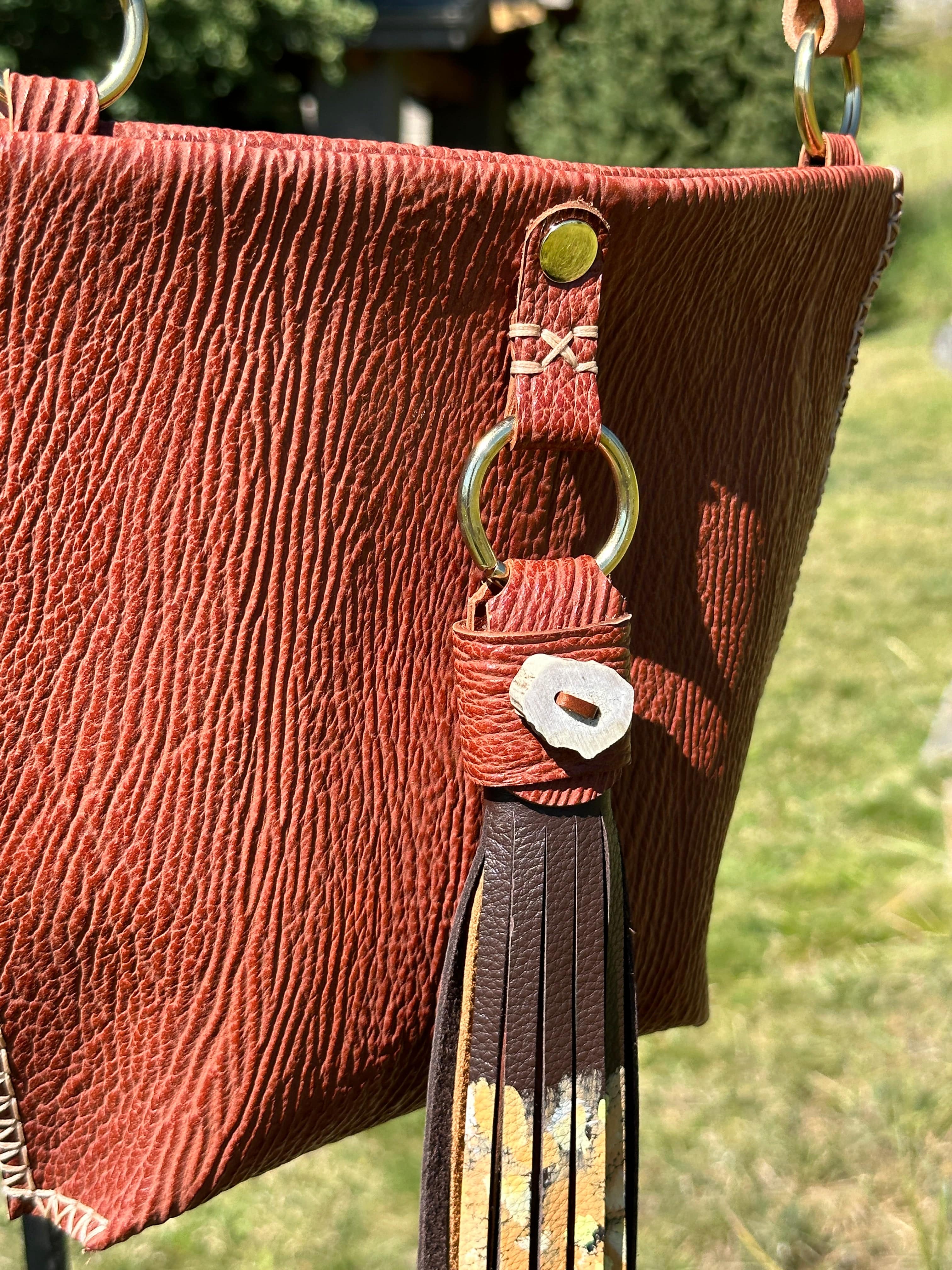 Bridger Leather Crossbody Bag Sharkskin Crossbody with Hand Painted Tassel