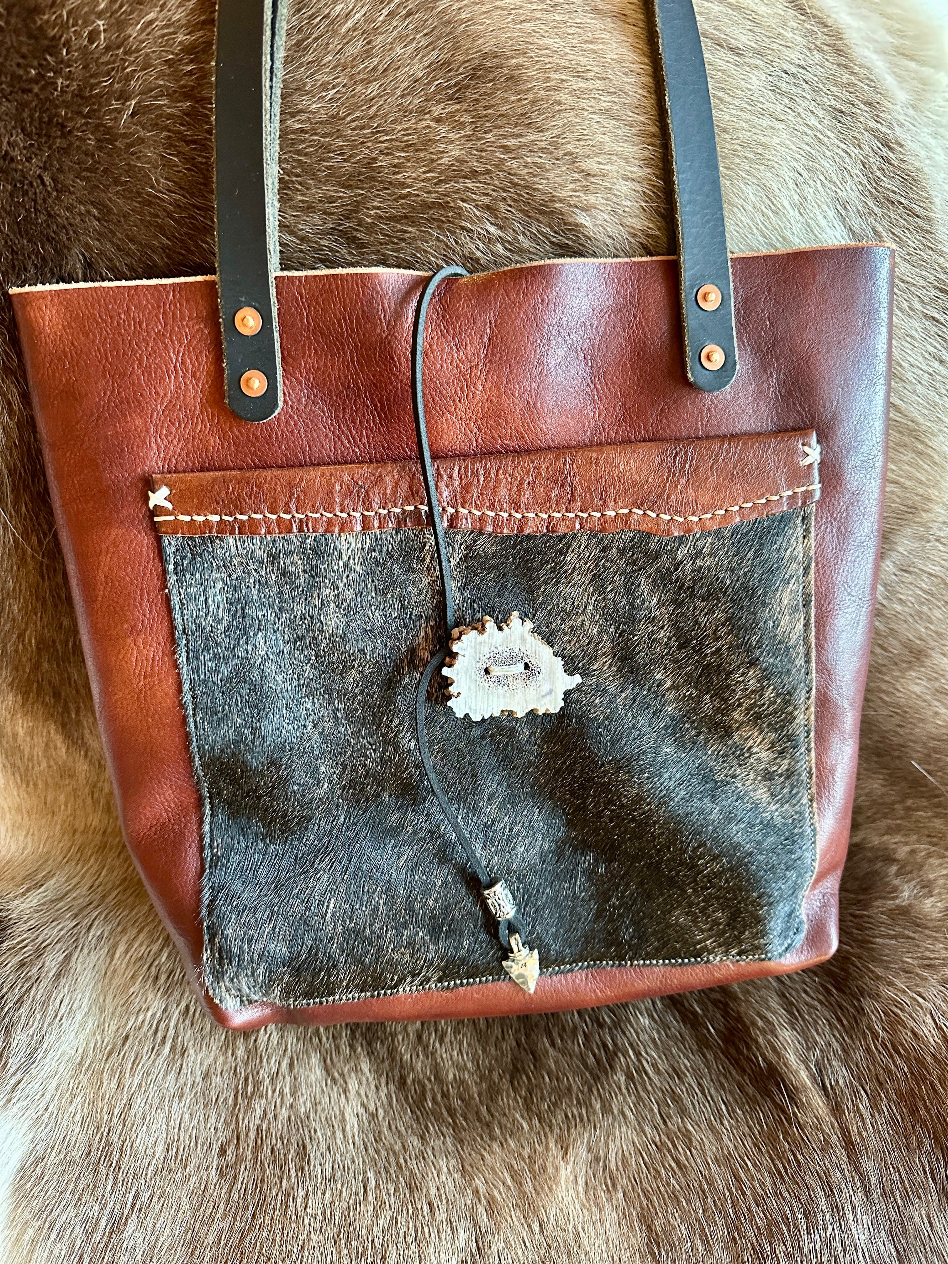 Bridger Leather Tote Brown Leather with Antler Button The Bridger Tote