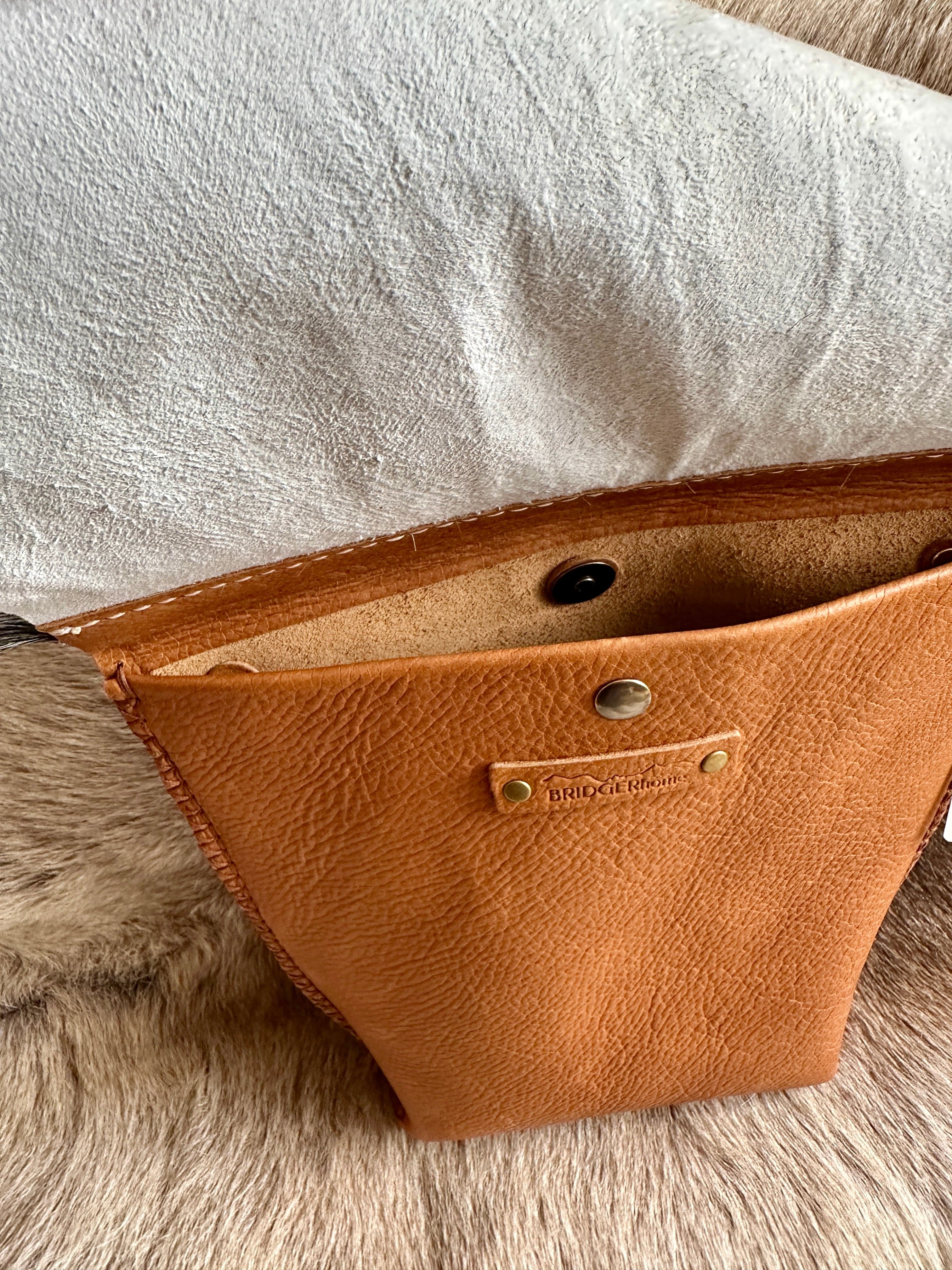 Bridger Leather Crossbody Bag The Little Fawn with Goat Hair Flap