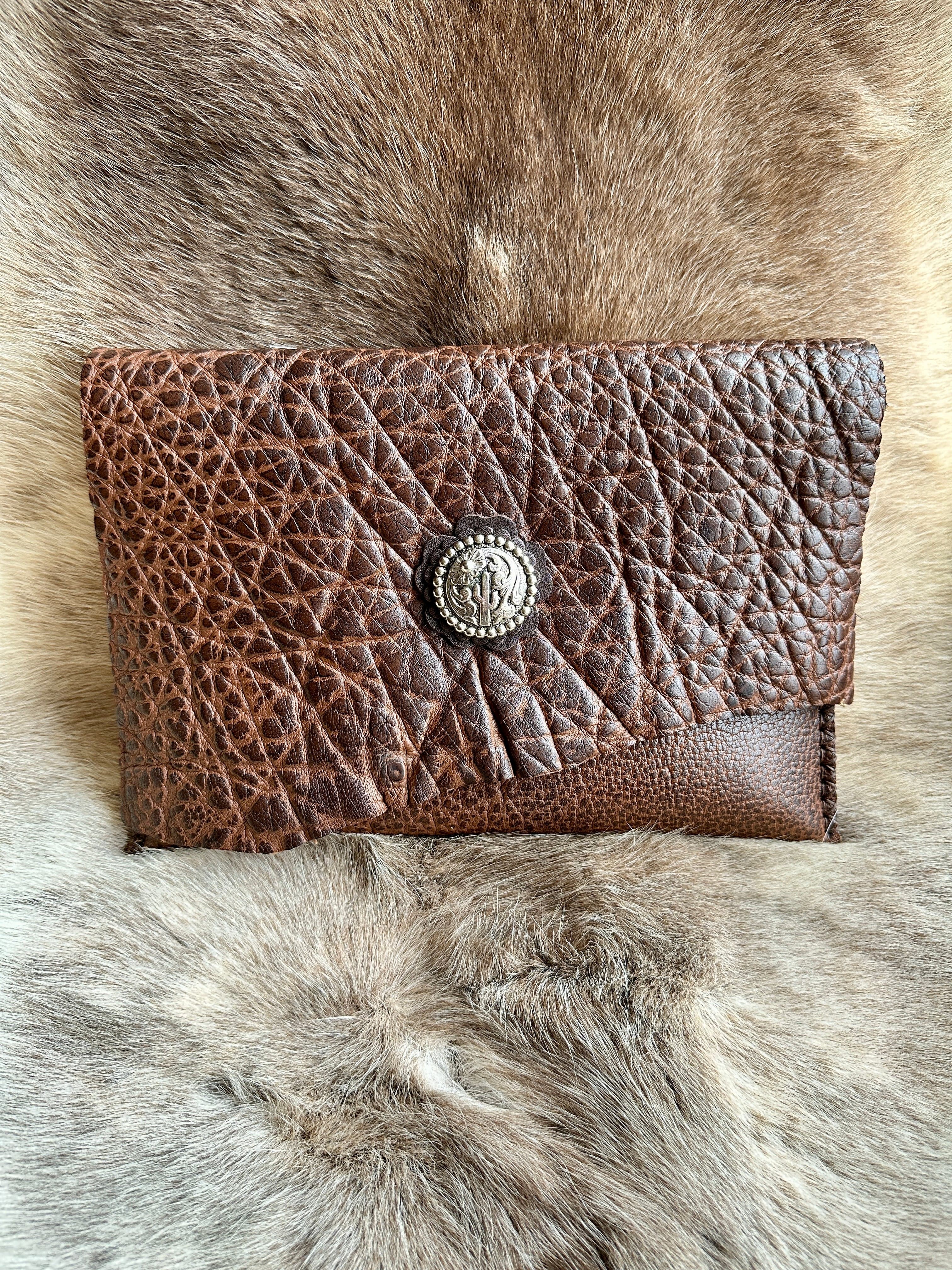 Buffalo Leather Clutch Cactus Concho | Bridger Leather | Bozeman, Montana