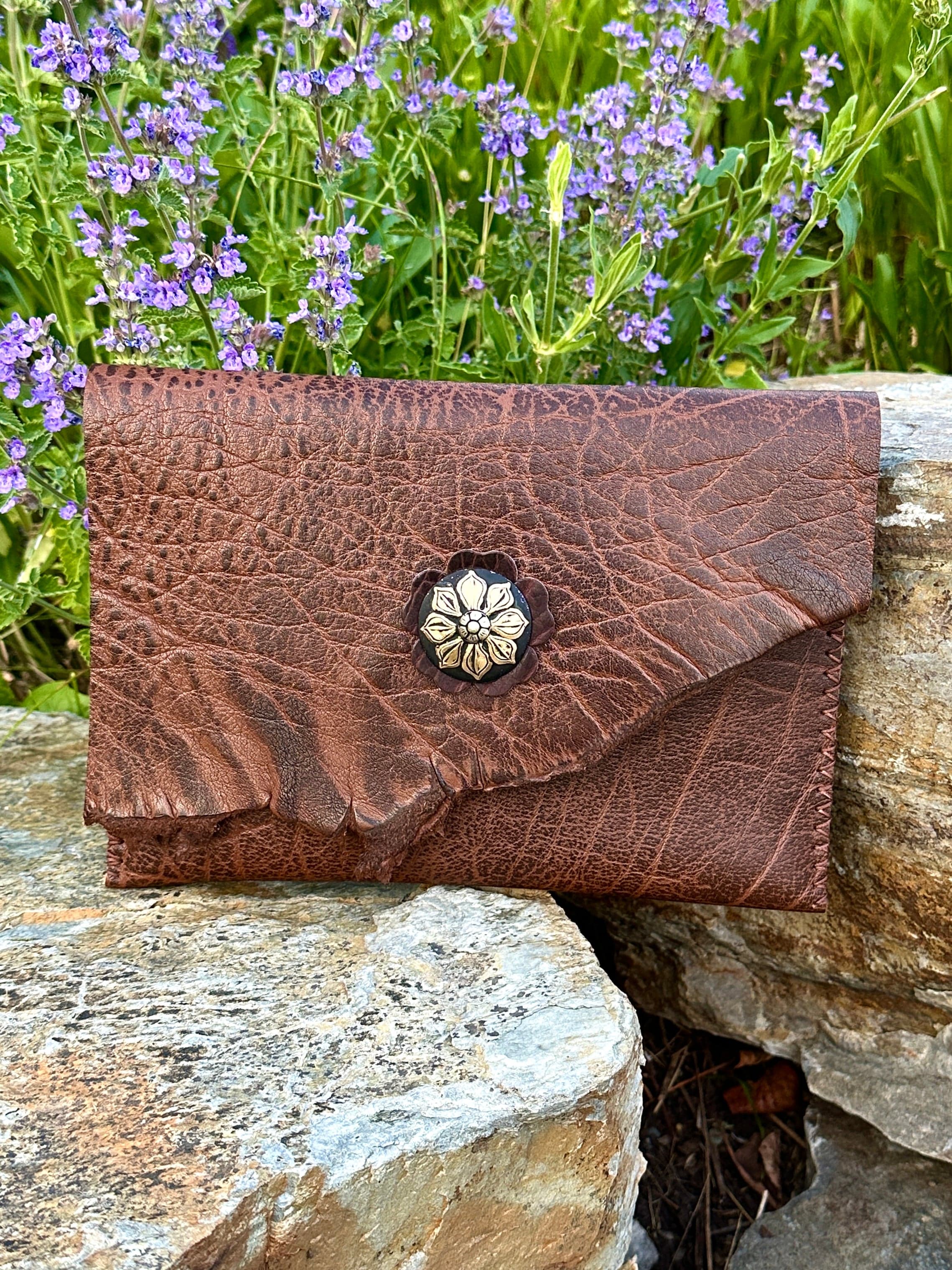 Buffalo Leather Clutch Wild Flower Concho | Bridger Leather | Bozeman, Montana