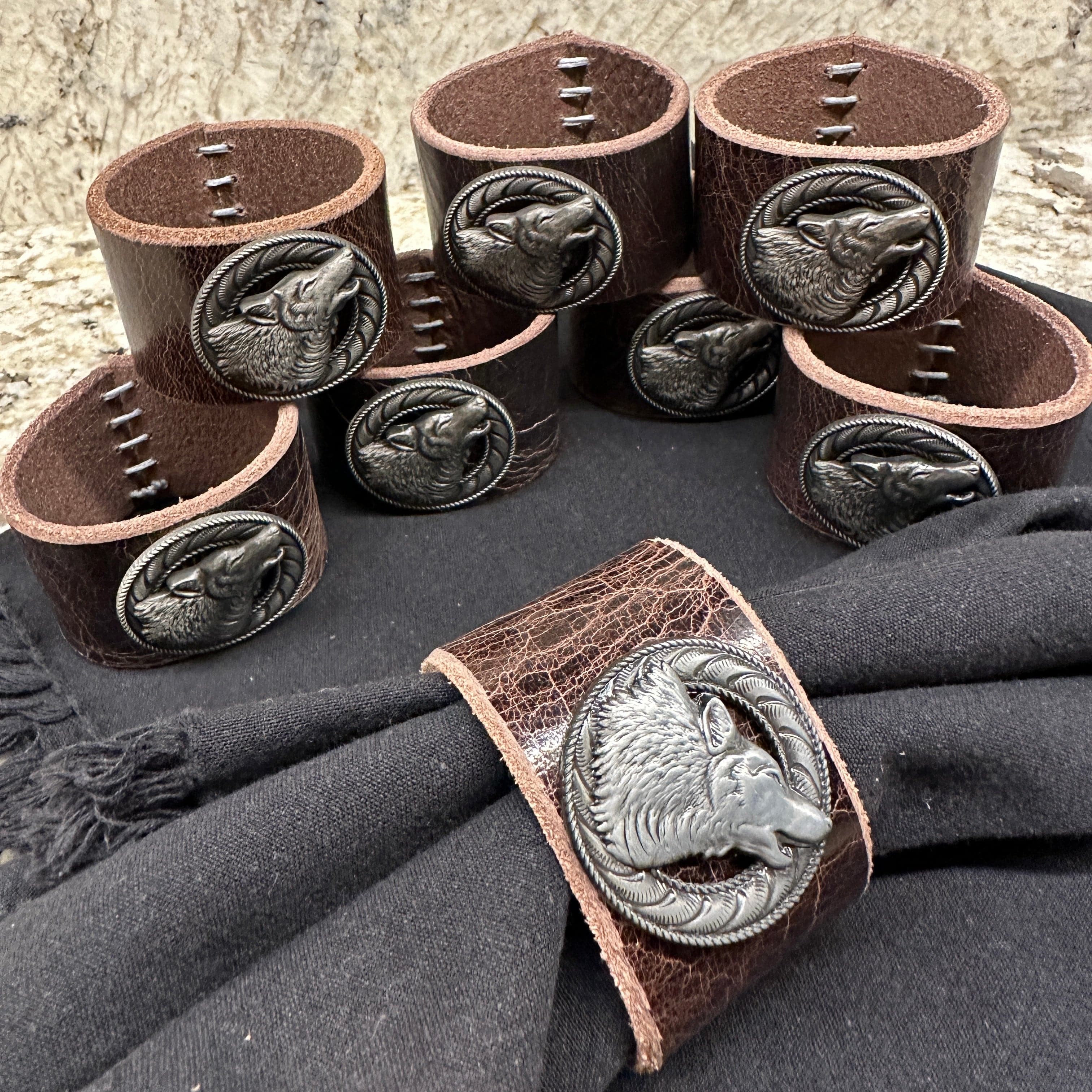Bridger Leather Home Goods Wolf Concho Napkin Rings - Set of 8
