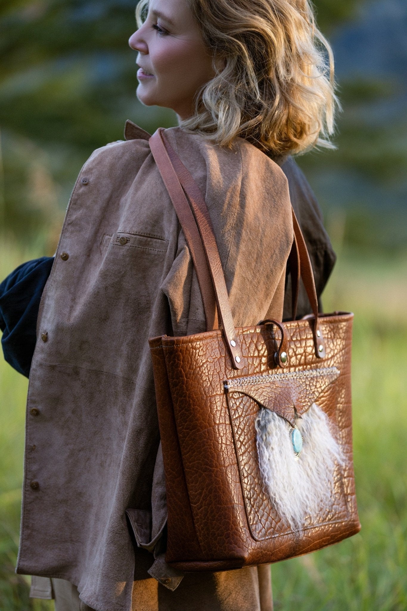 Bridger Tote | With Turquoise Medallion - Tote - Bridger Leather