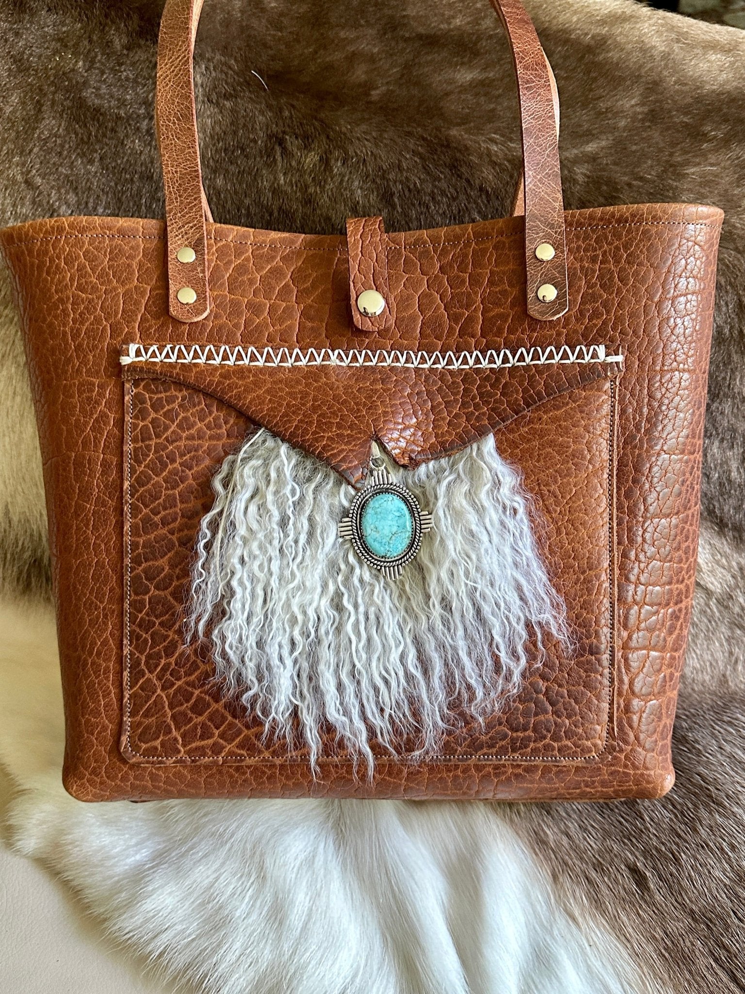 Bridger Tote | With Turquoise Medallion - Tote - Bridger Leather