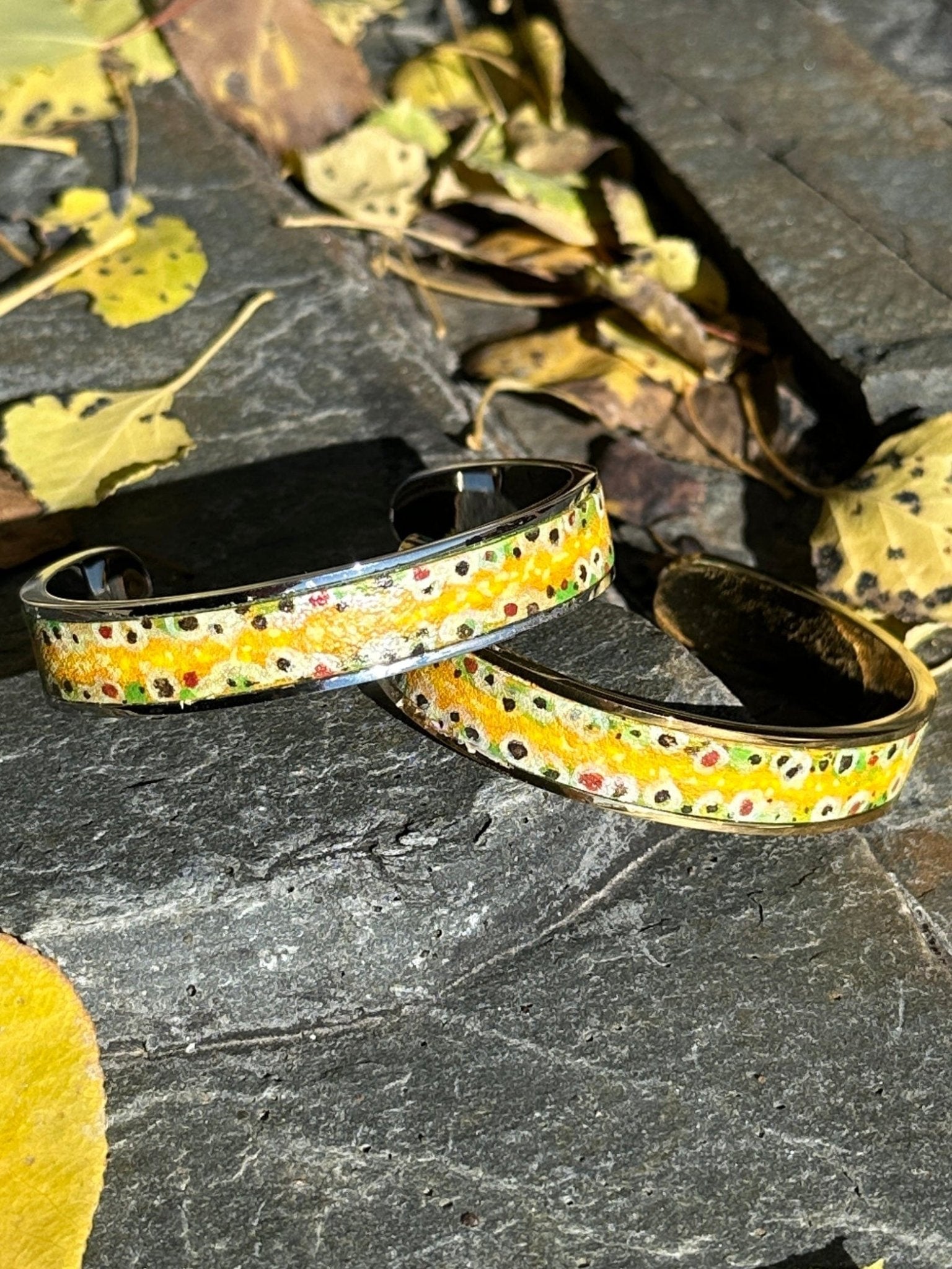 Brown Trout Leather Inlay Cuff Bracelet - Cuff Bracelet - Bridger Leather