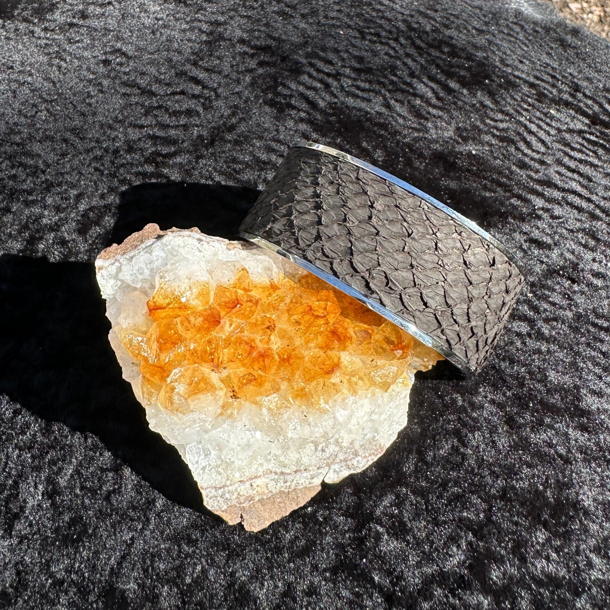 Matte Black Salmon Leather Cuff - Wide - Bracelet - Bridger Leather