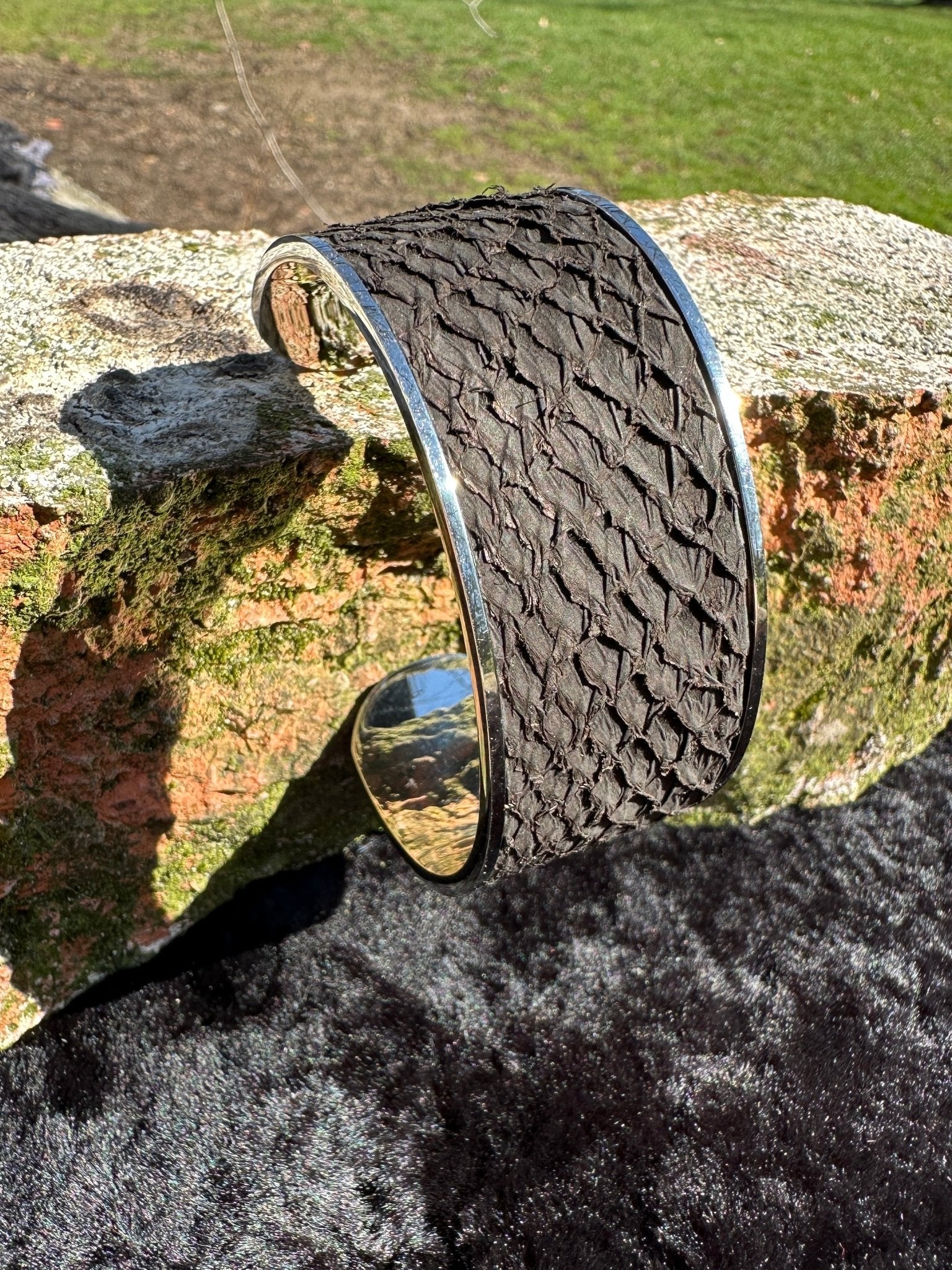 Matte Black Salmon Leather Cuff - Wide - Bracelet - Bridger Leather