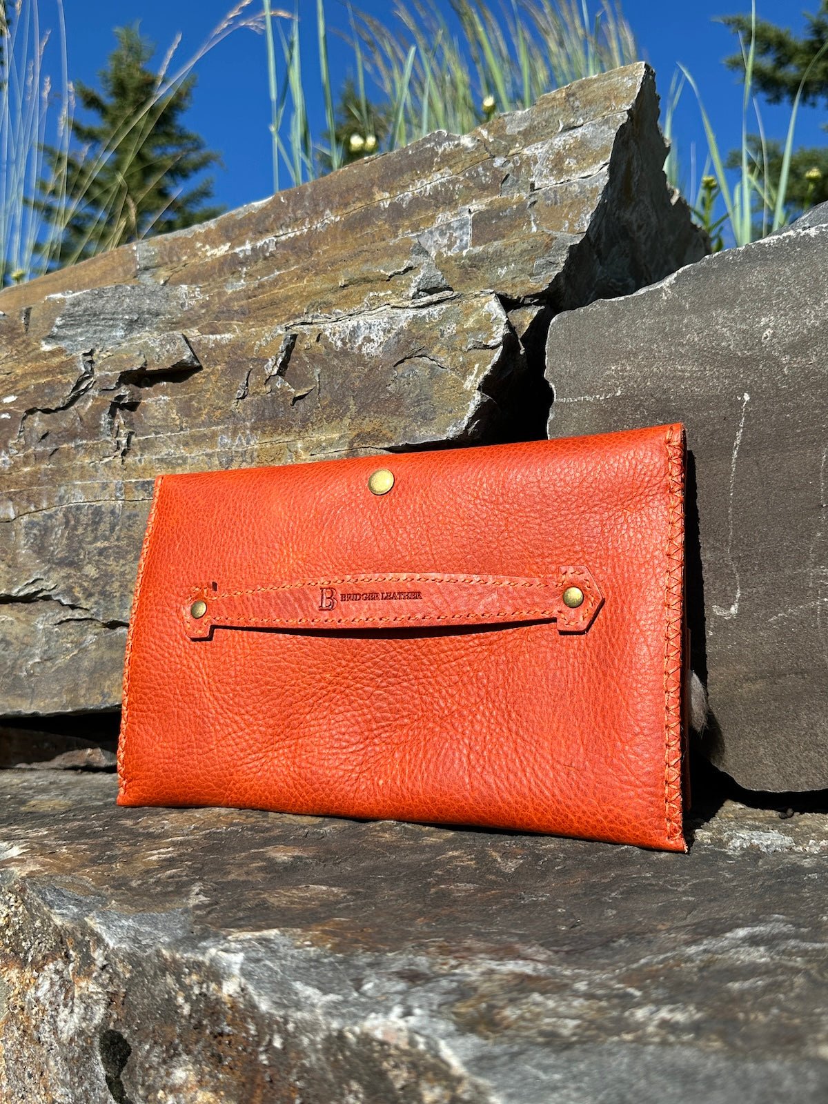 Persimmon Leather Clutch with Beaver Fur Trim - Bridger Leather