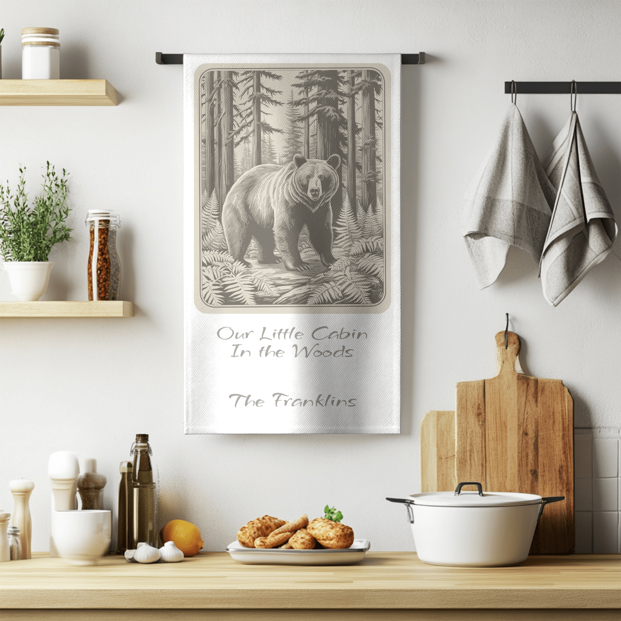Printify Home Decor White / 28" × 28" Rustic Bear Tea Towel for Cabin or Lodge