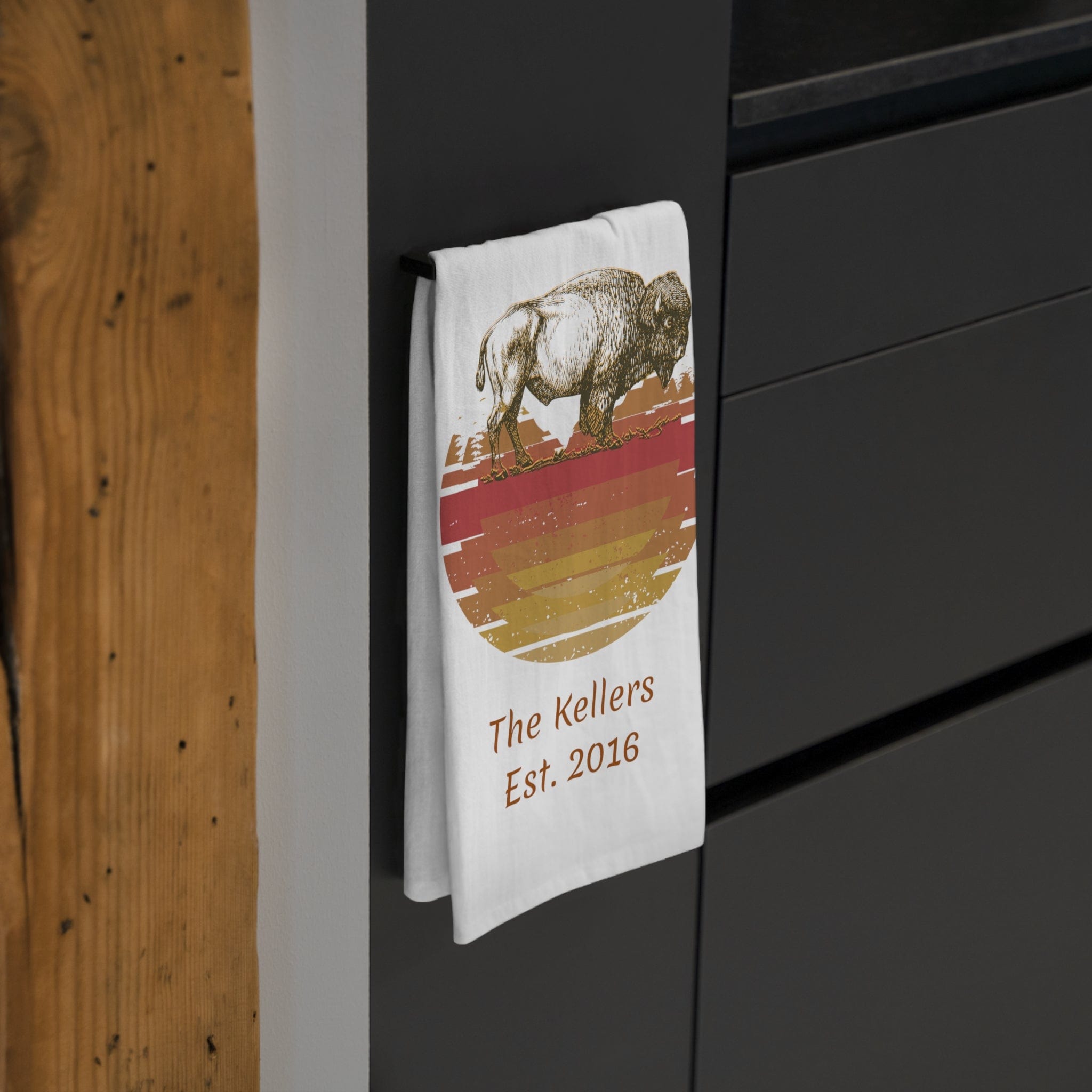 Printify Home Decor White / 28" × 28" Vintage Bison Kitchen Towel, Personalized