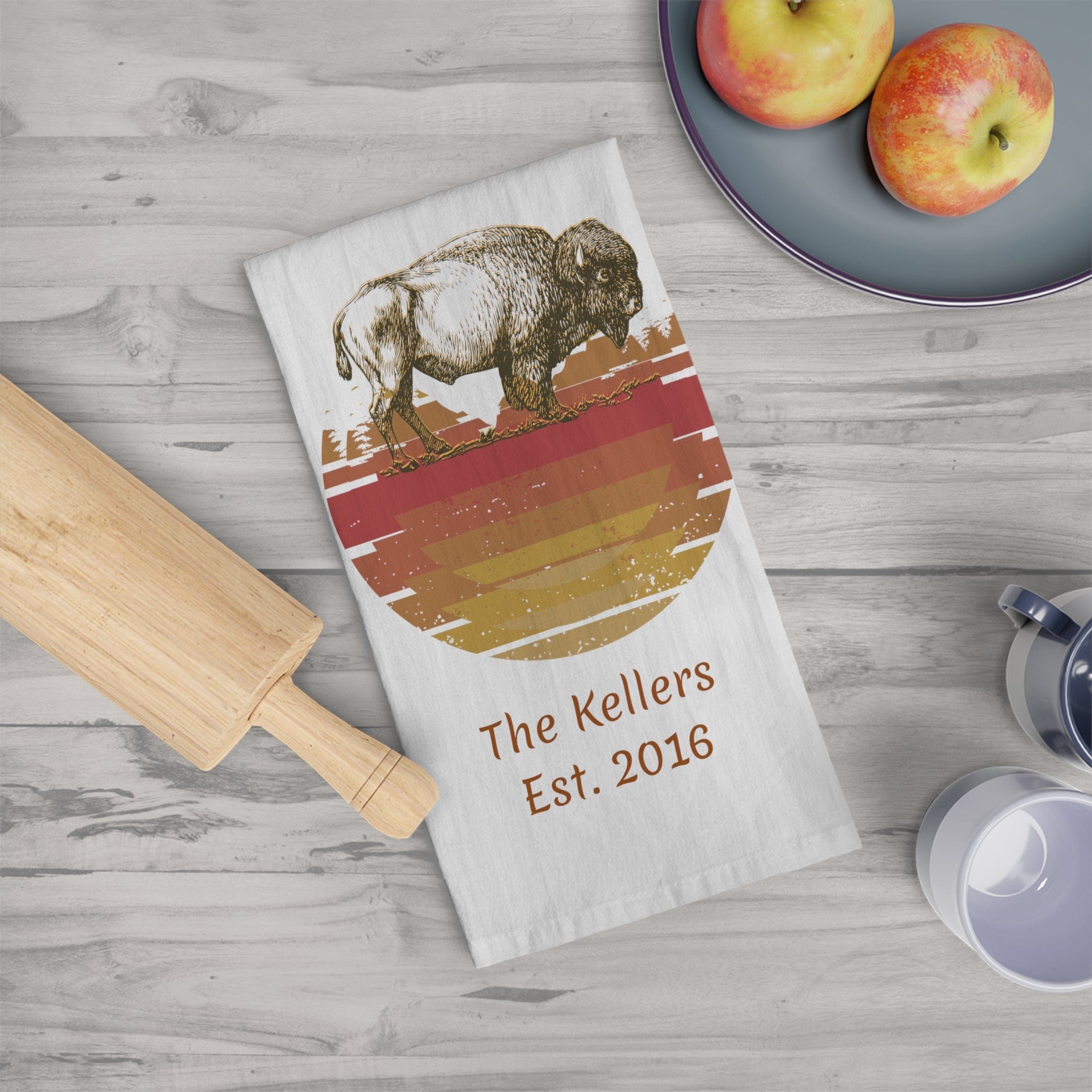 Printify Home Decor White / 28" × 28" Vintage Bison Kitchen Towel, Personalized