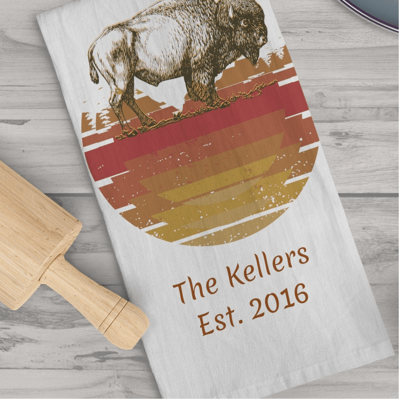 Printify Home Decor White / 28" × 28" Vintage Bison Kitchen Towel, Personalized