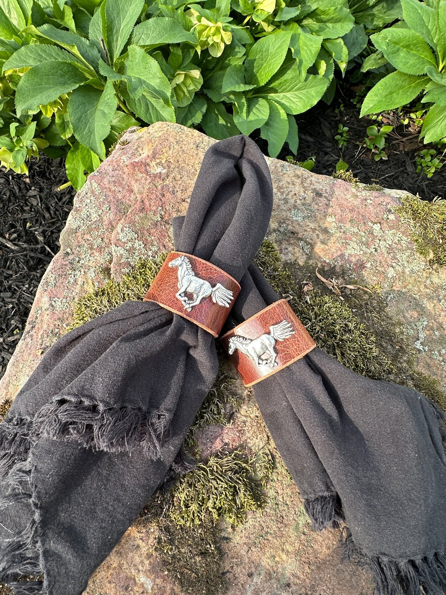 Running Horse Concho Leather Napkin Rings - Set of 8 - Home Goods - Bridger Leather