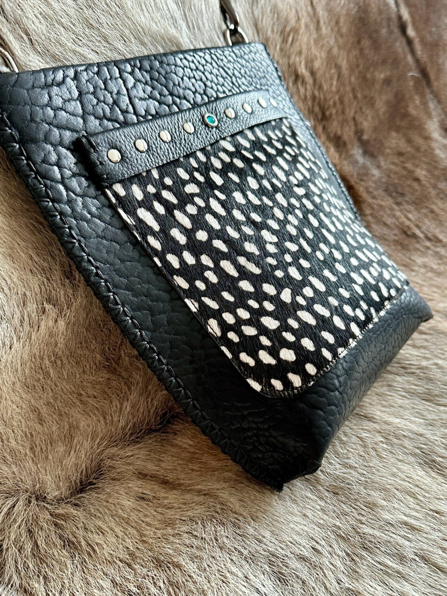 "SPOT" | Bison Leather Crossbody with Spotted Pocket - Crossbody Bag - Bridger Leather