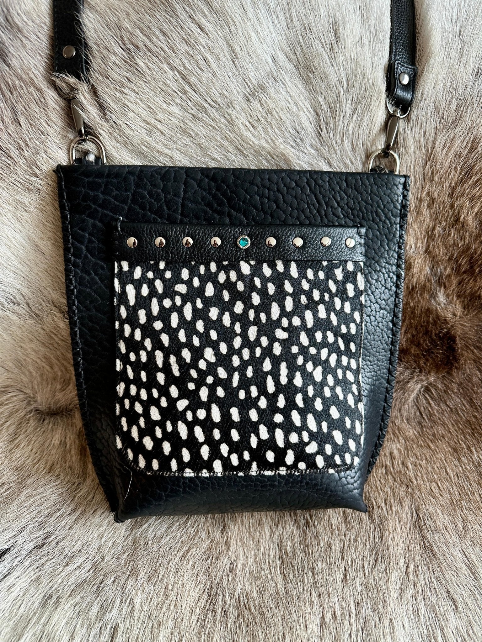 "SPOT" | Bison Leather Crossbody with Spotted Pocket - Crossbody Bag - Bridger Leather