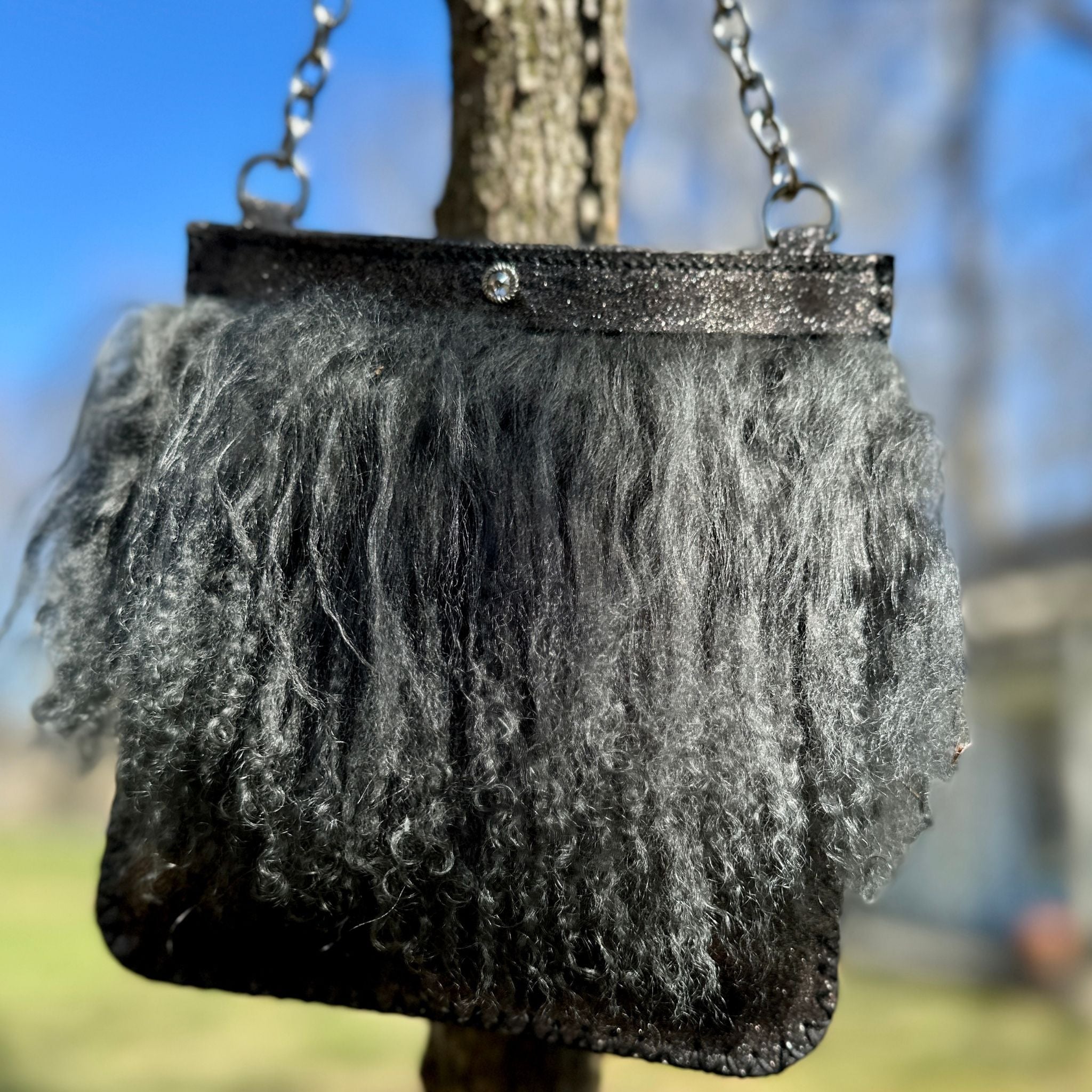 The ANA — Italian Suede Evening Bag with Mongolian Lamb Trim - Evening Bag - Bridger Leather