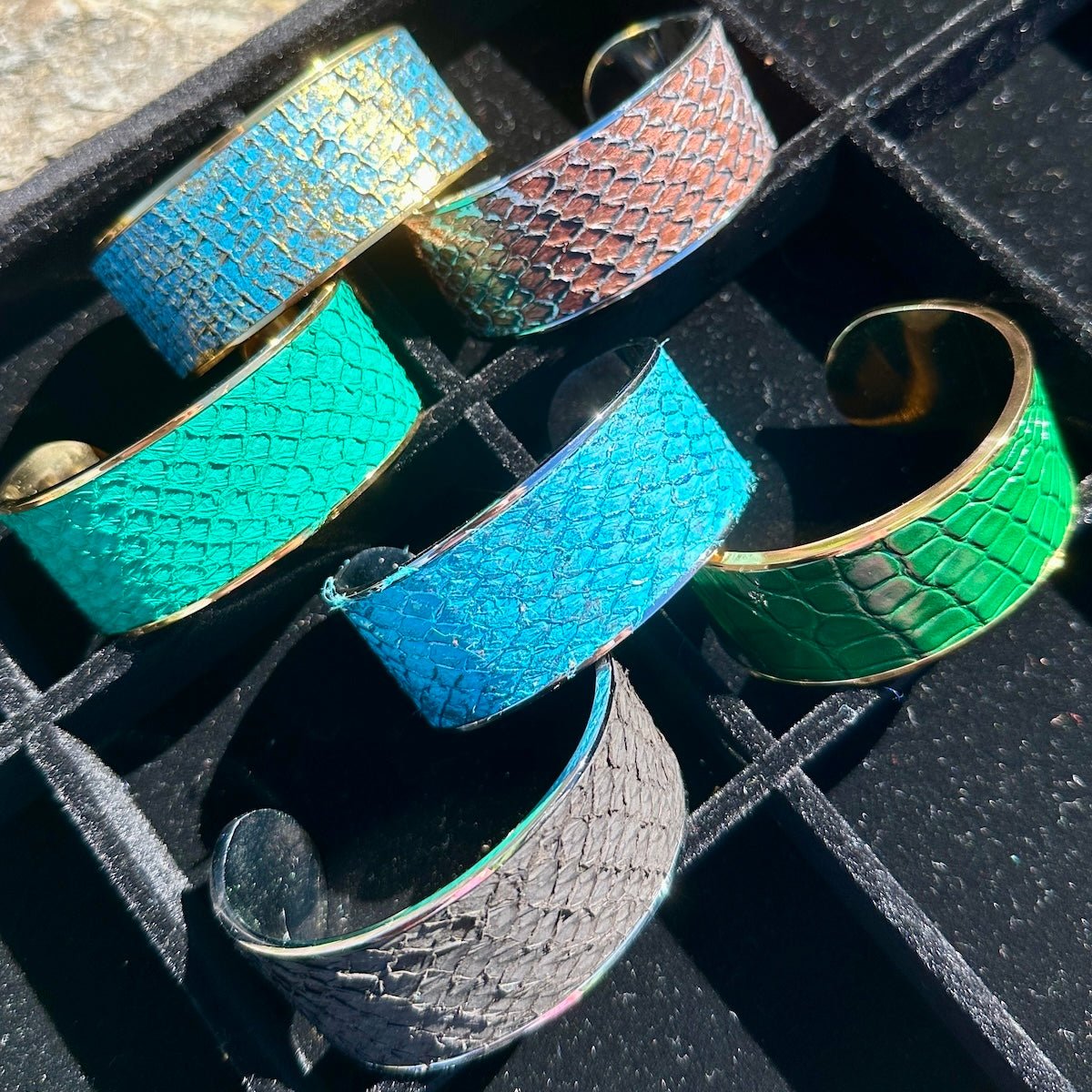 Turquoise Salmon Leather Cuff - Wide - Cuff Bracelet - Bridger Leather