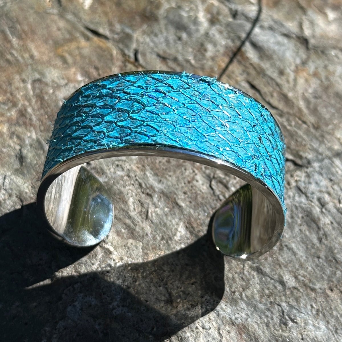 Turquoise Salmon Leather Cuff - Wide - Cuff Bracelet - Bridger Leather