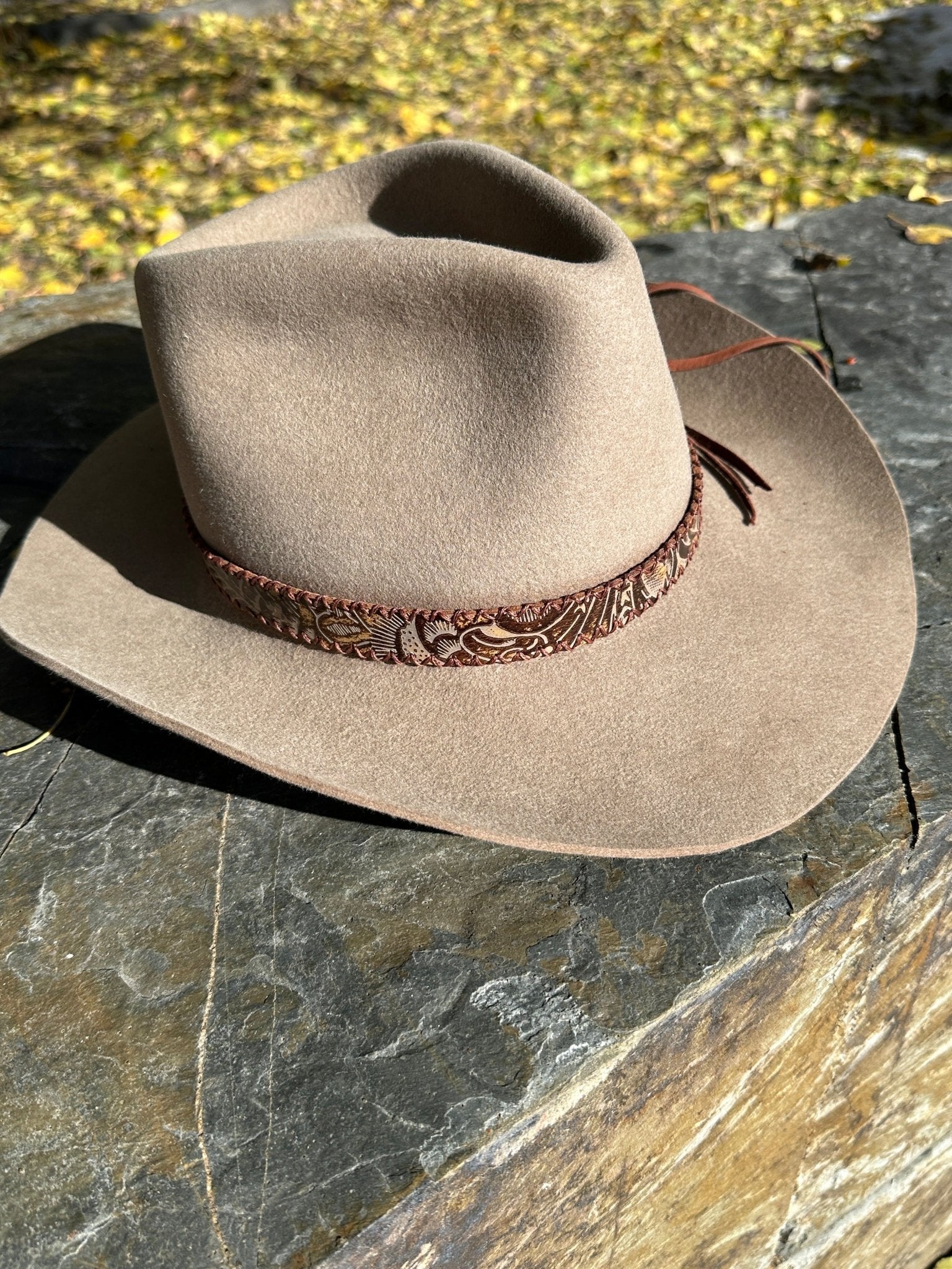 Western Embossed Leather Hatband - Bridger Leather