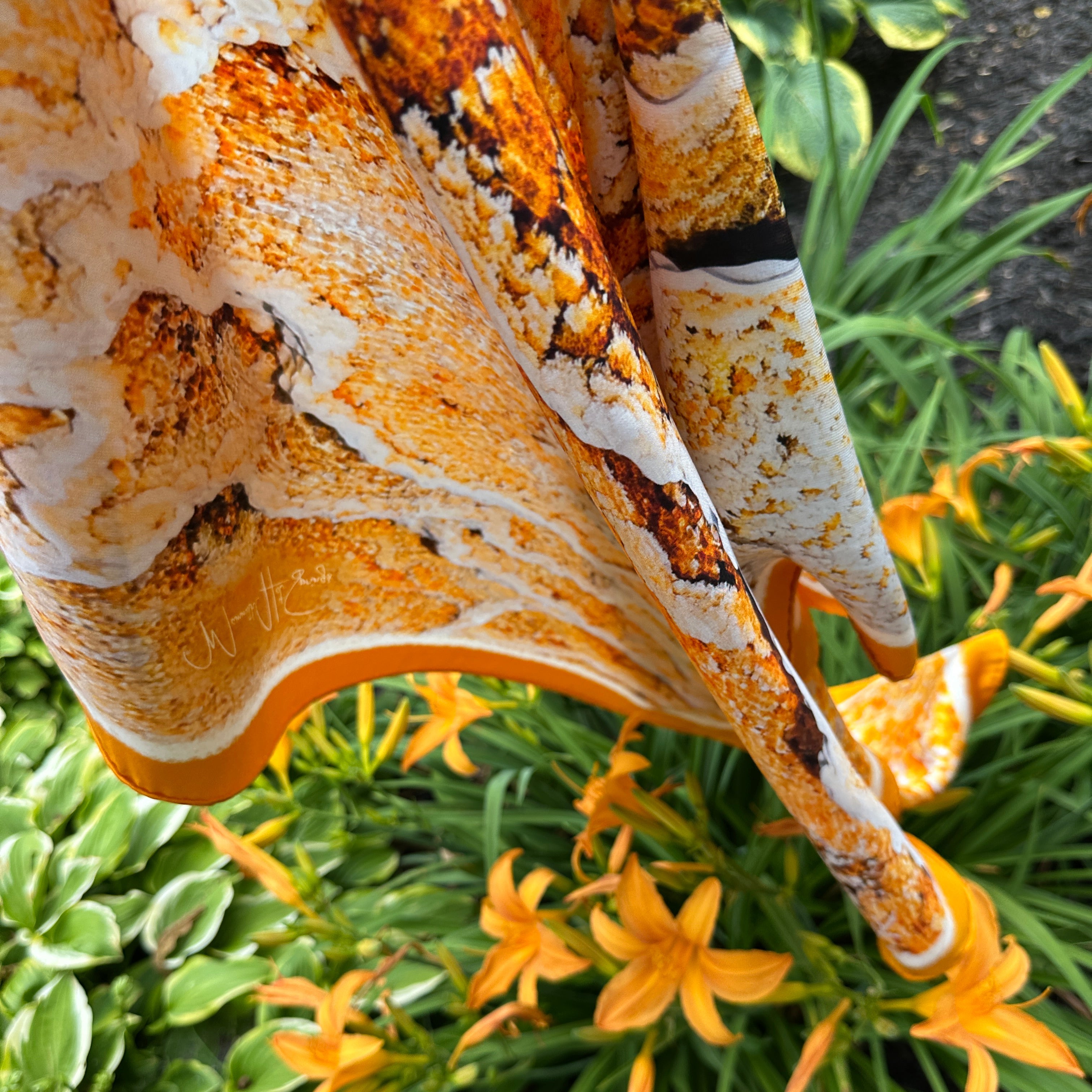 close up of silk scarf - Bridger Leather