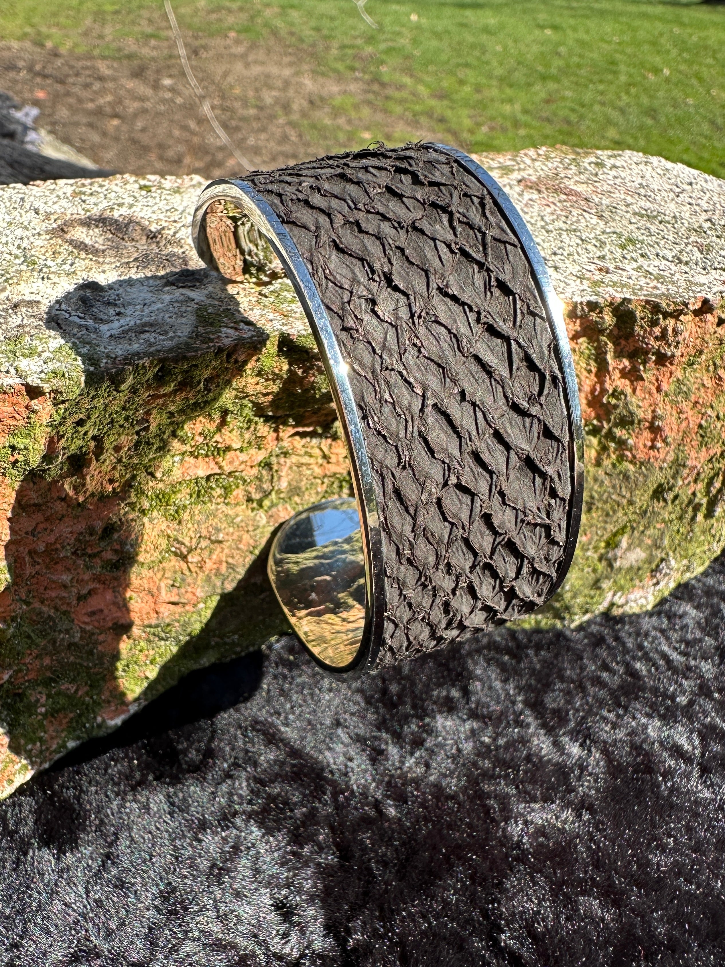 Matte Black Salmon Leather Cuff - Wide