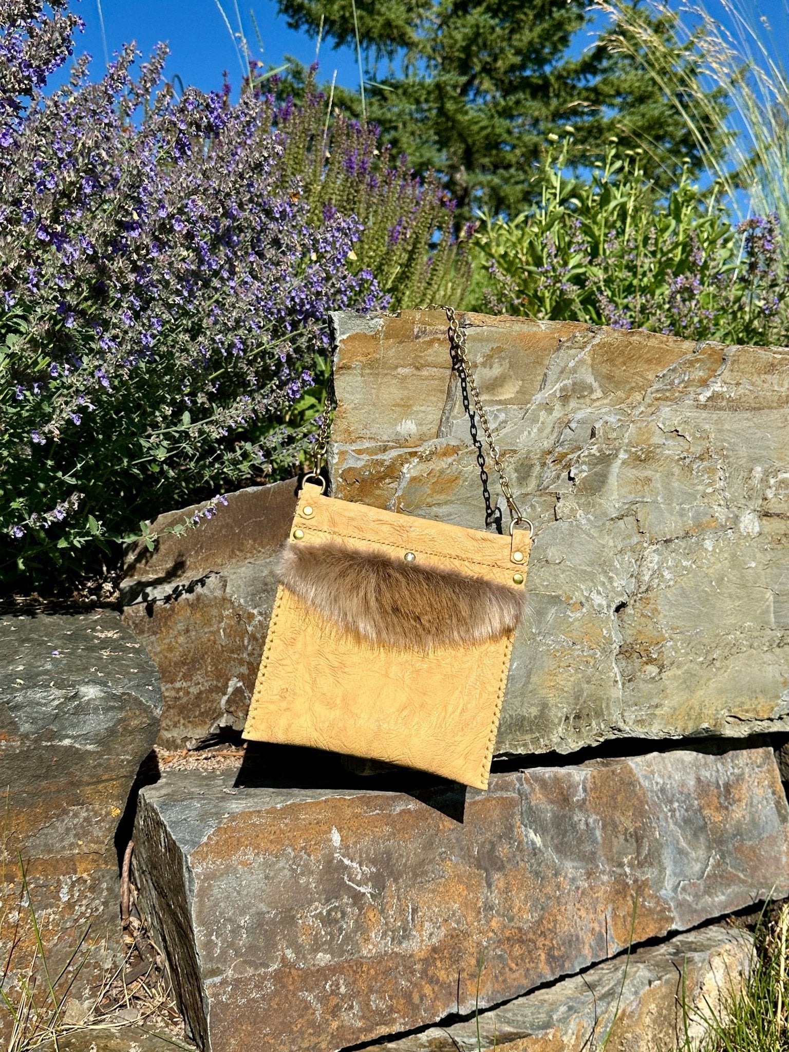 Ana Bag — Bull Shoulder Leather with Beaver Fur & Swarovski Crystal - Evening Bag - Bridger Leather